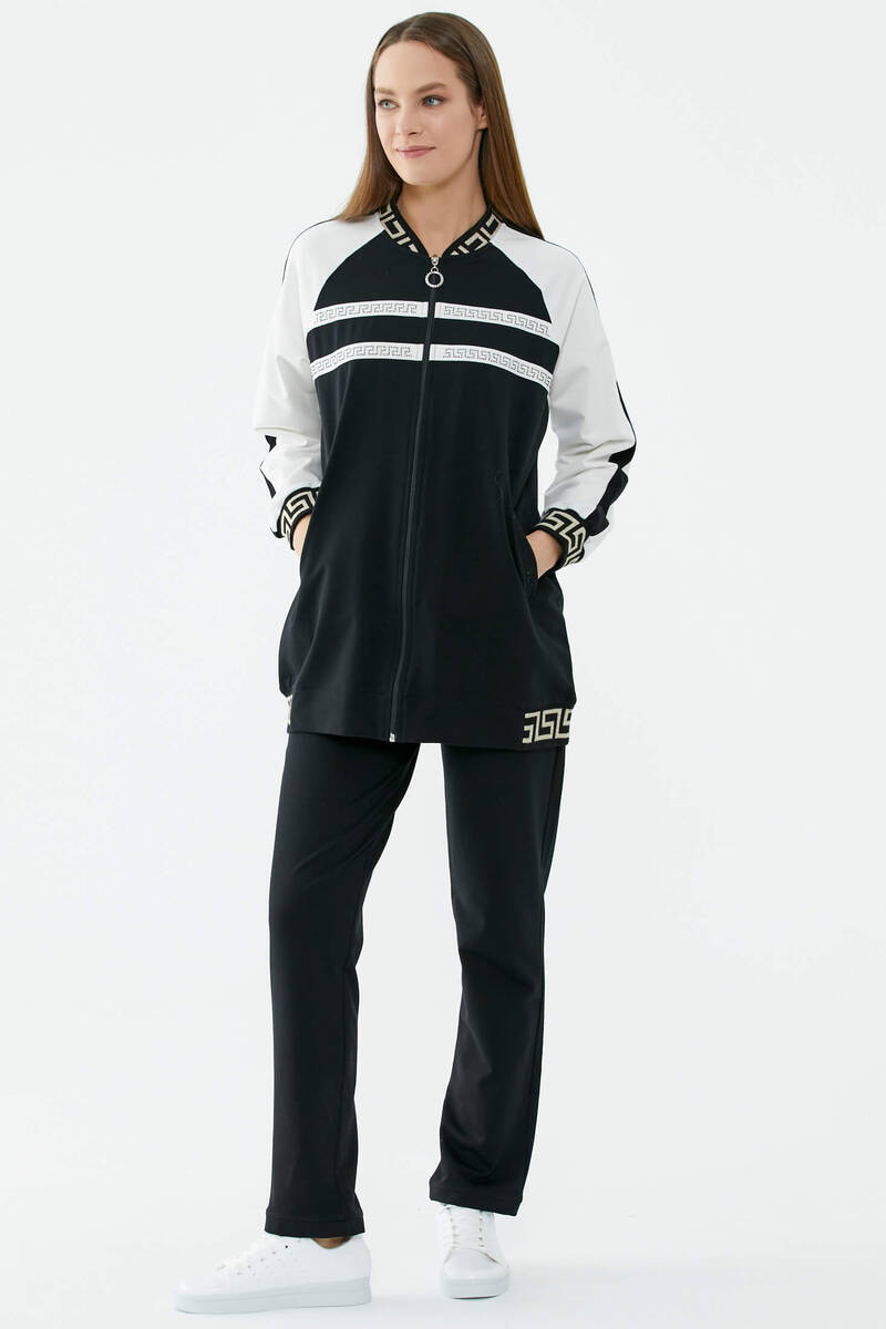 Sim Detaylı Taş Baskılı Eşofman Takım - Siyah (3) Sementa