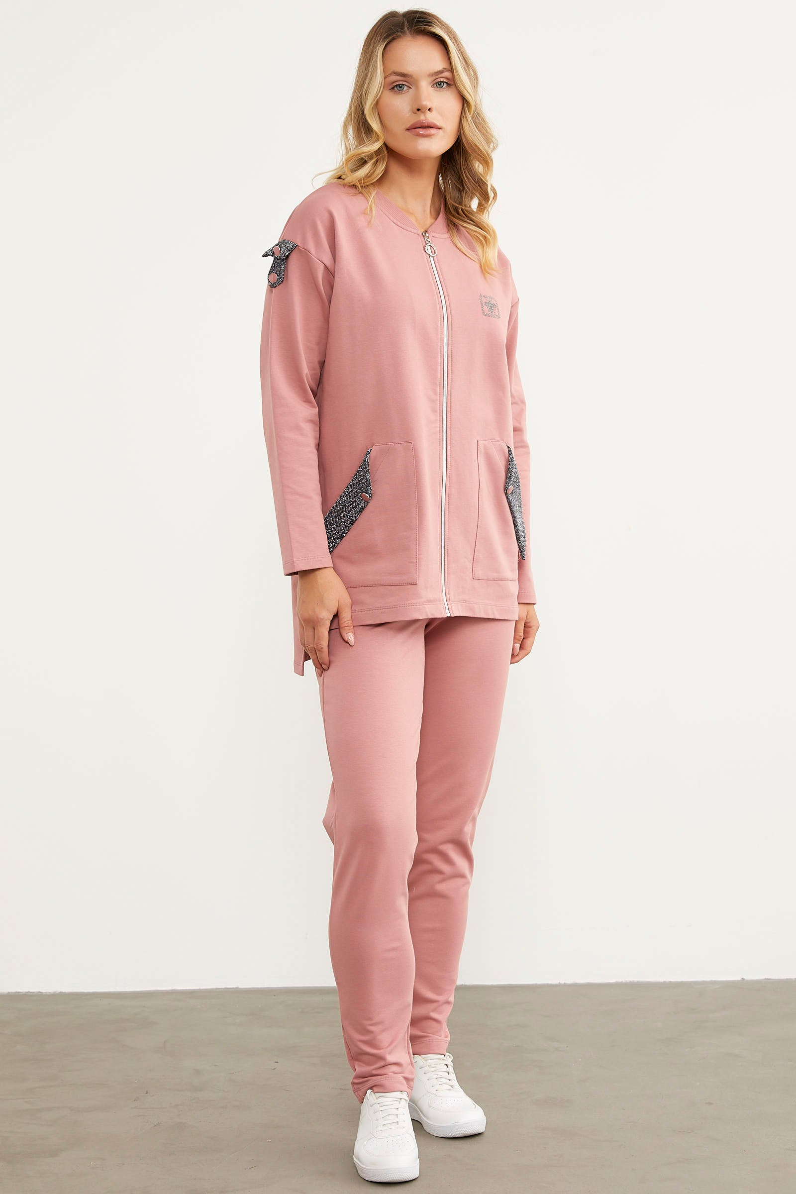 Sim Kumaş Kombinli Fermuarlı Takım - Gül (3) Sementa