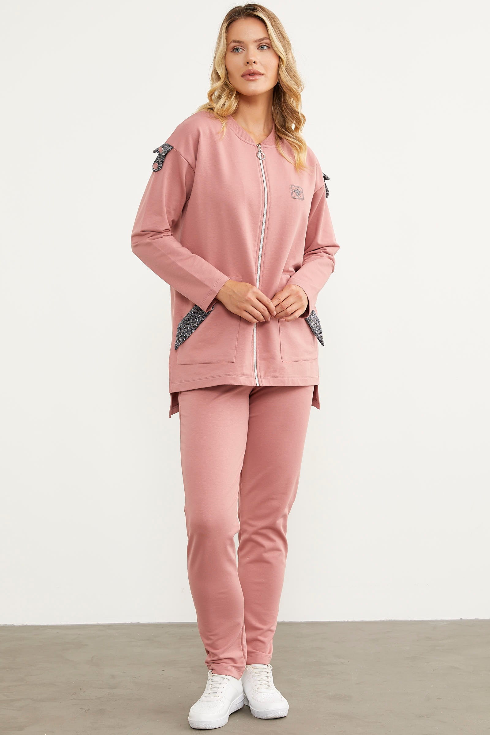 Sim Kumaş Kombinli Fermuarlı Takım - Gül (4) Sementa