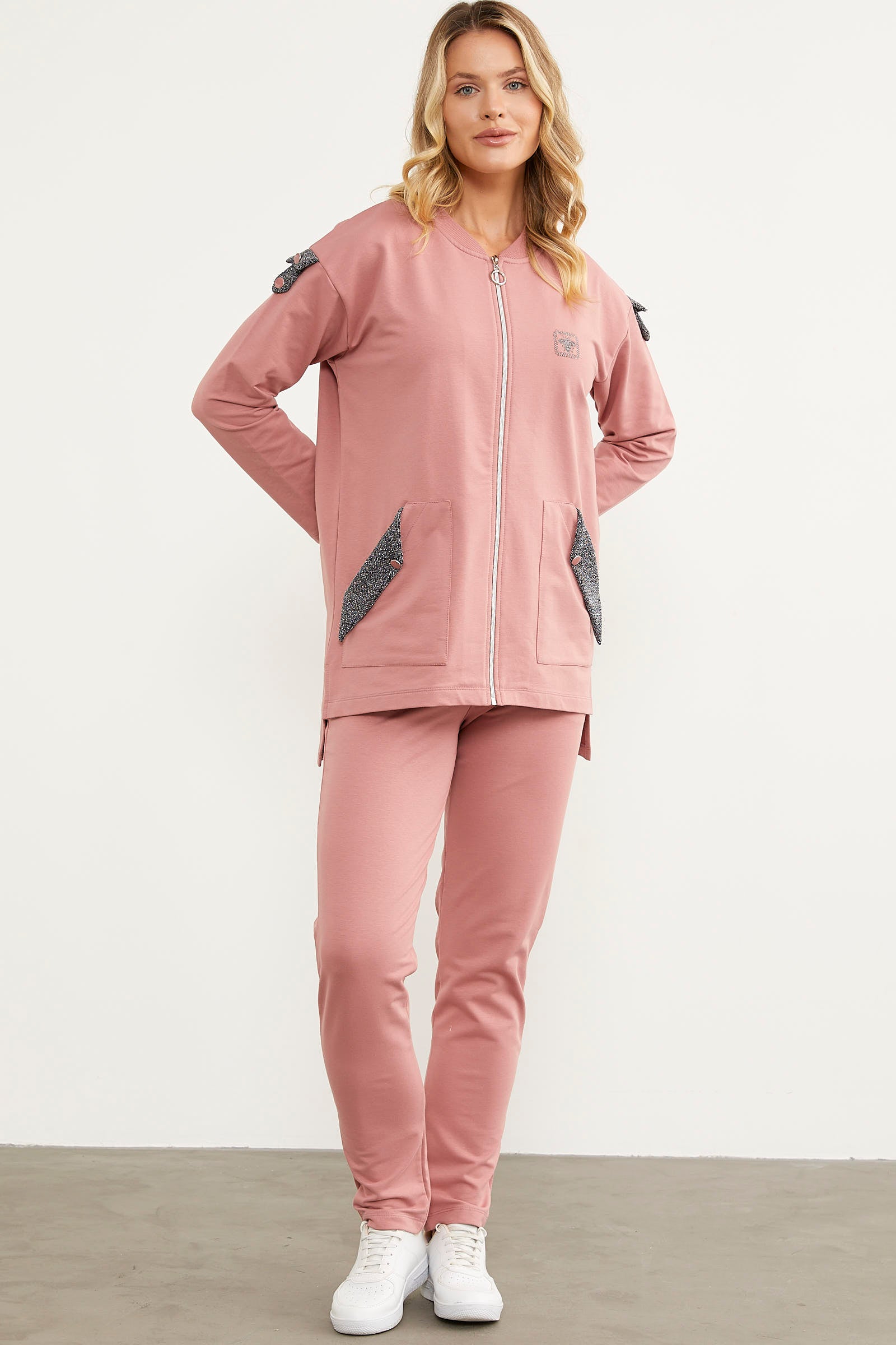 Sim Kumaş Kombinli Fermuarlı Takım - Gül (2) Sementa