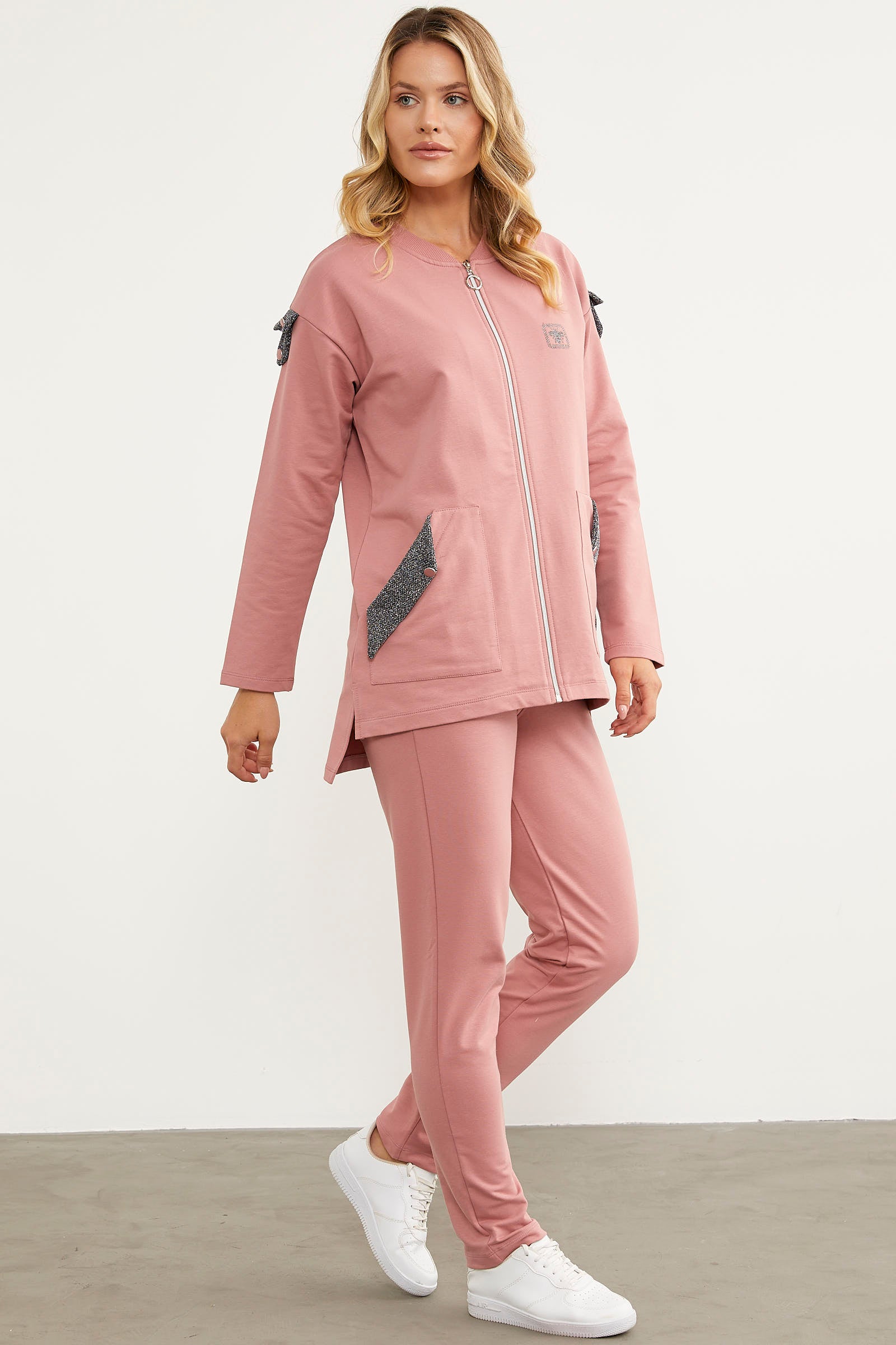 Sim Kumaş Kombinli Fermuarlı Takım - Gül (5) Sementa