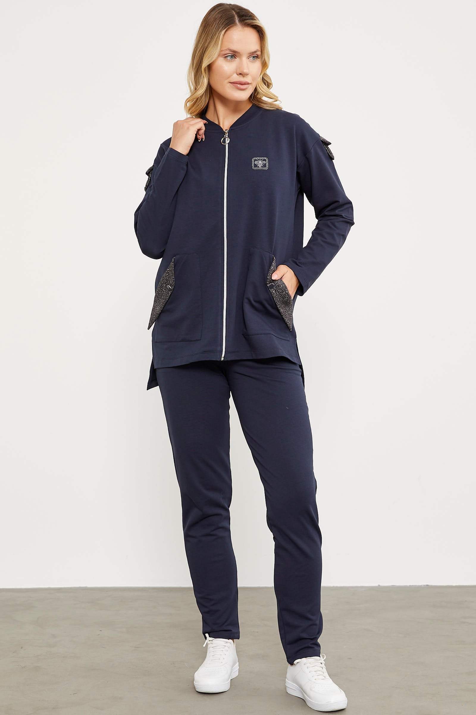 Sim Kumaş Kombinli Fermuarlı Takım - Lacivert (2) Sementa