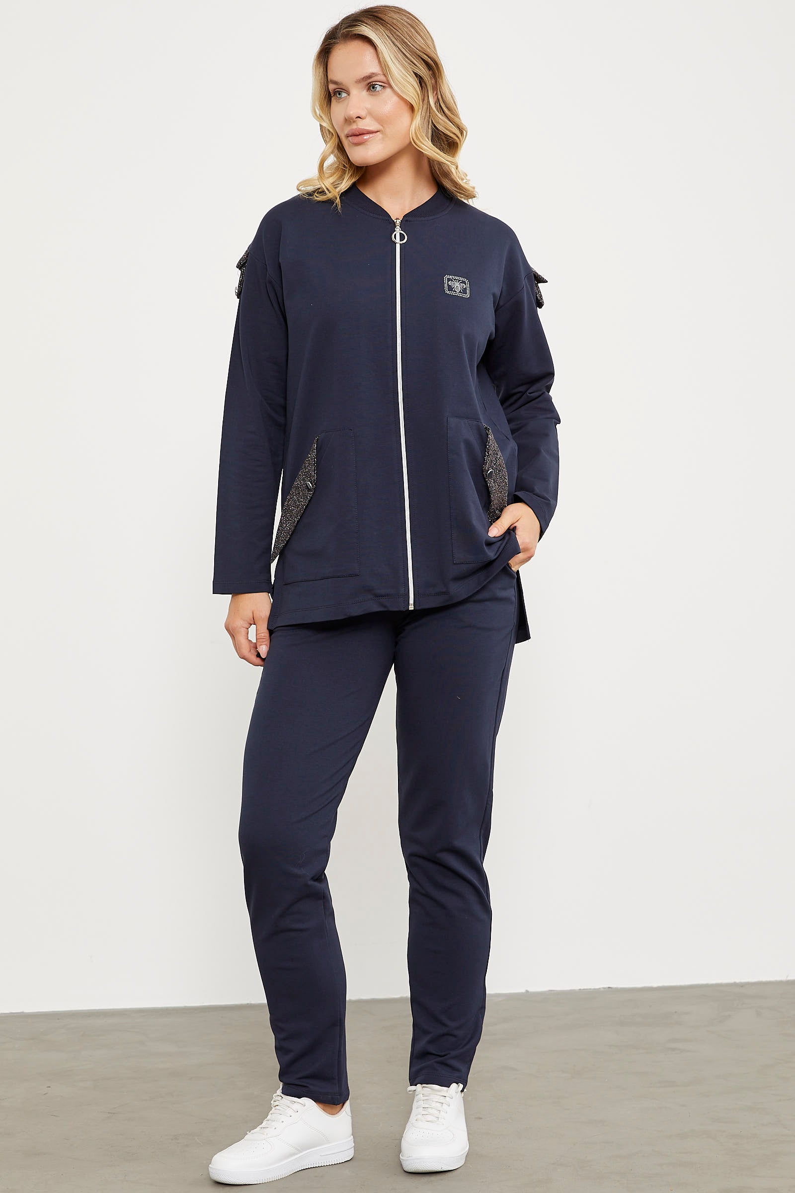 Sim Kumaş Kombinli Fermuarlı Takım - Lacivert (3) Sementa