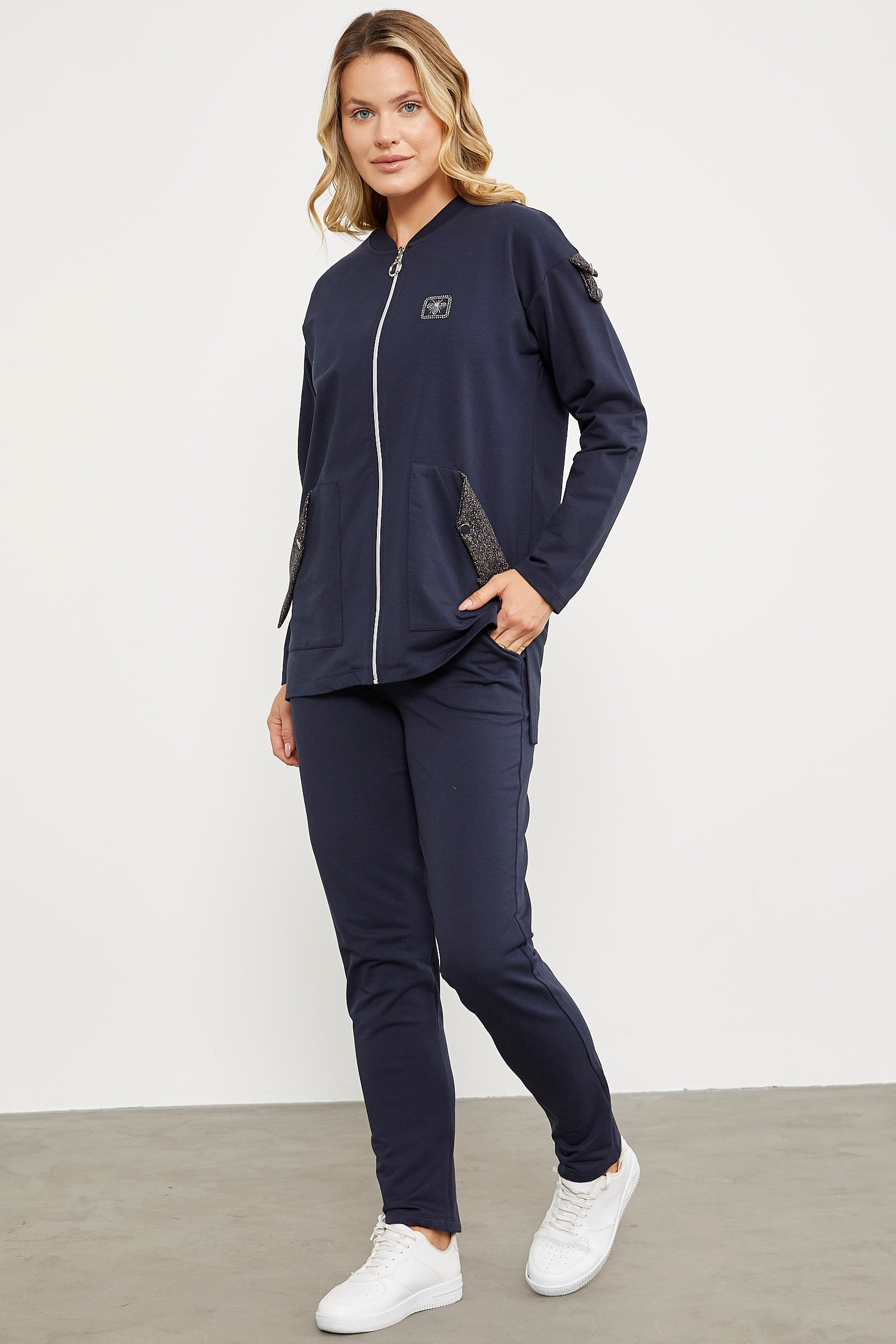 Sim Kumaş Kombinli Fermuarlı Takım - Lacivert (4) Sementa