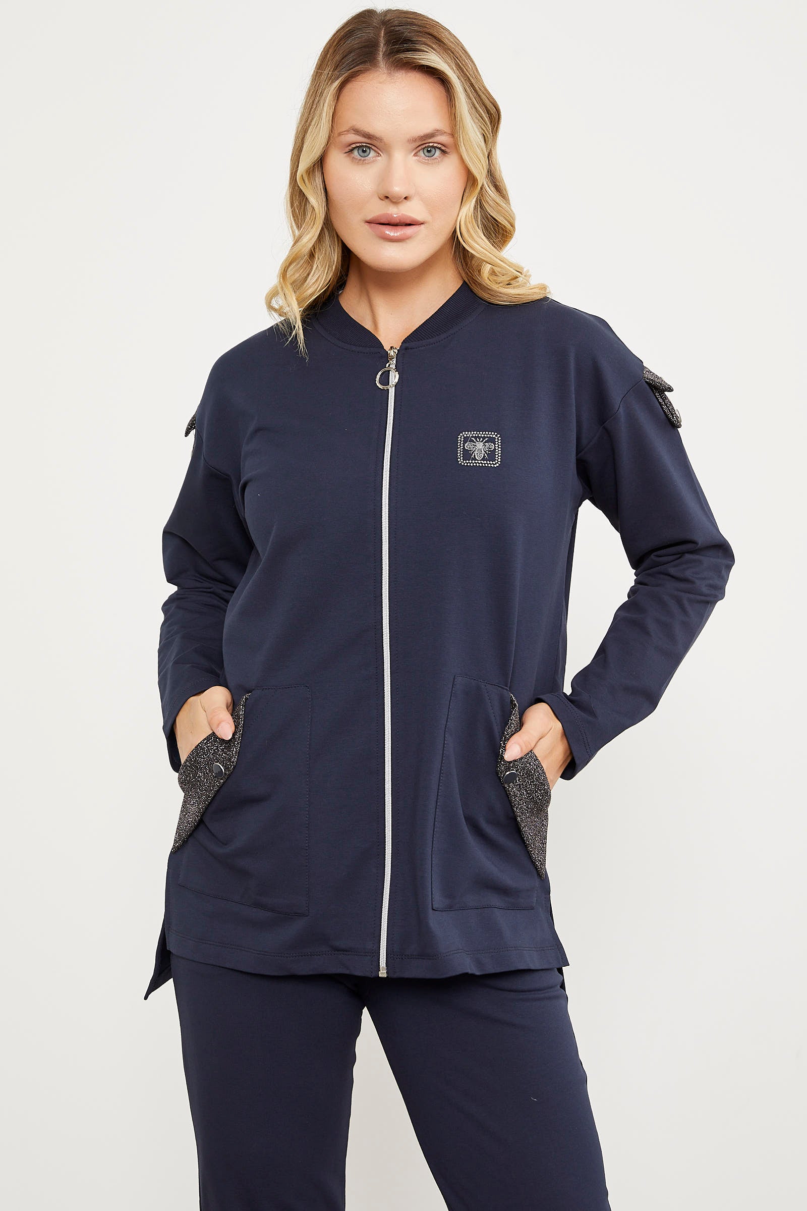 Sim Kumaş Kombinli Fermuarlı Takım - Lacivert (6) Sementa