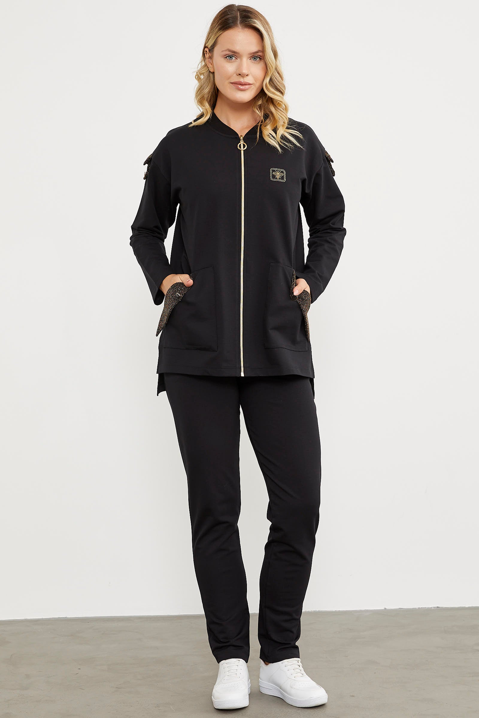 Sim Kumaş Kombinli Fermuarlı Takım - Siyah (3) Sementa