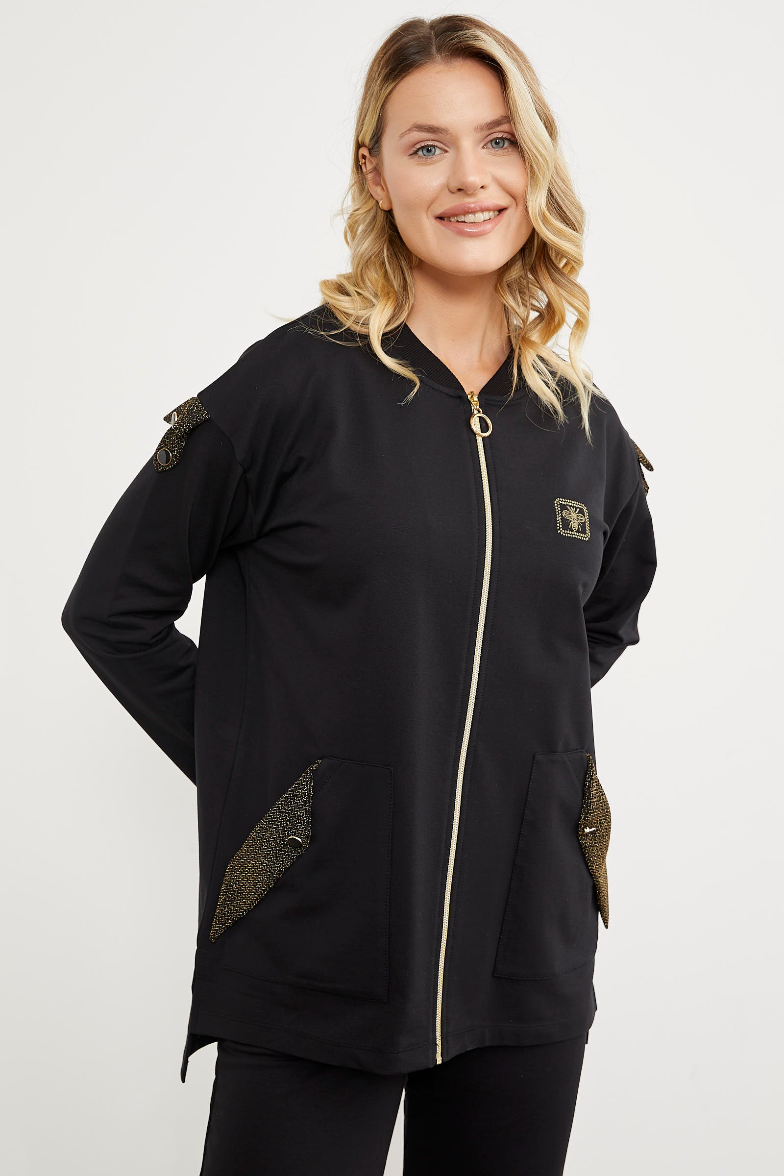 Sim Kumaş Kombinli Fermuarlı Takım - Siyah (7) Sementa