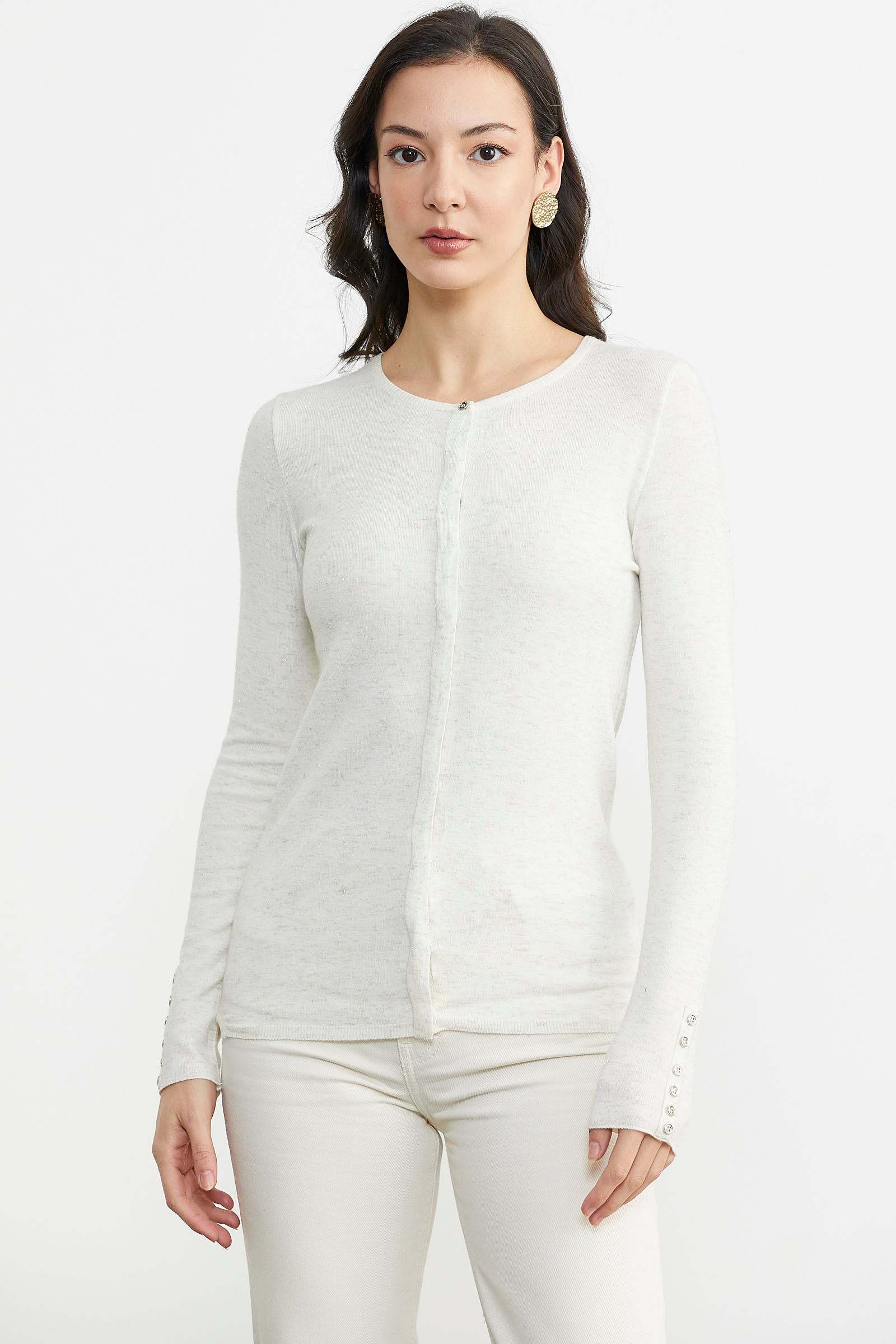 Simli Basic Triko Hırka - Kemik (1) Sementa