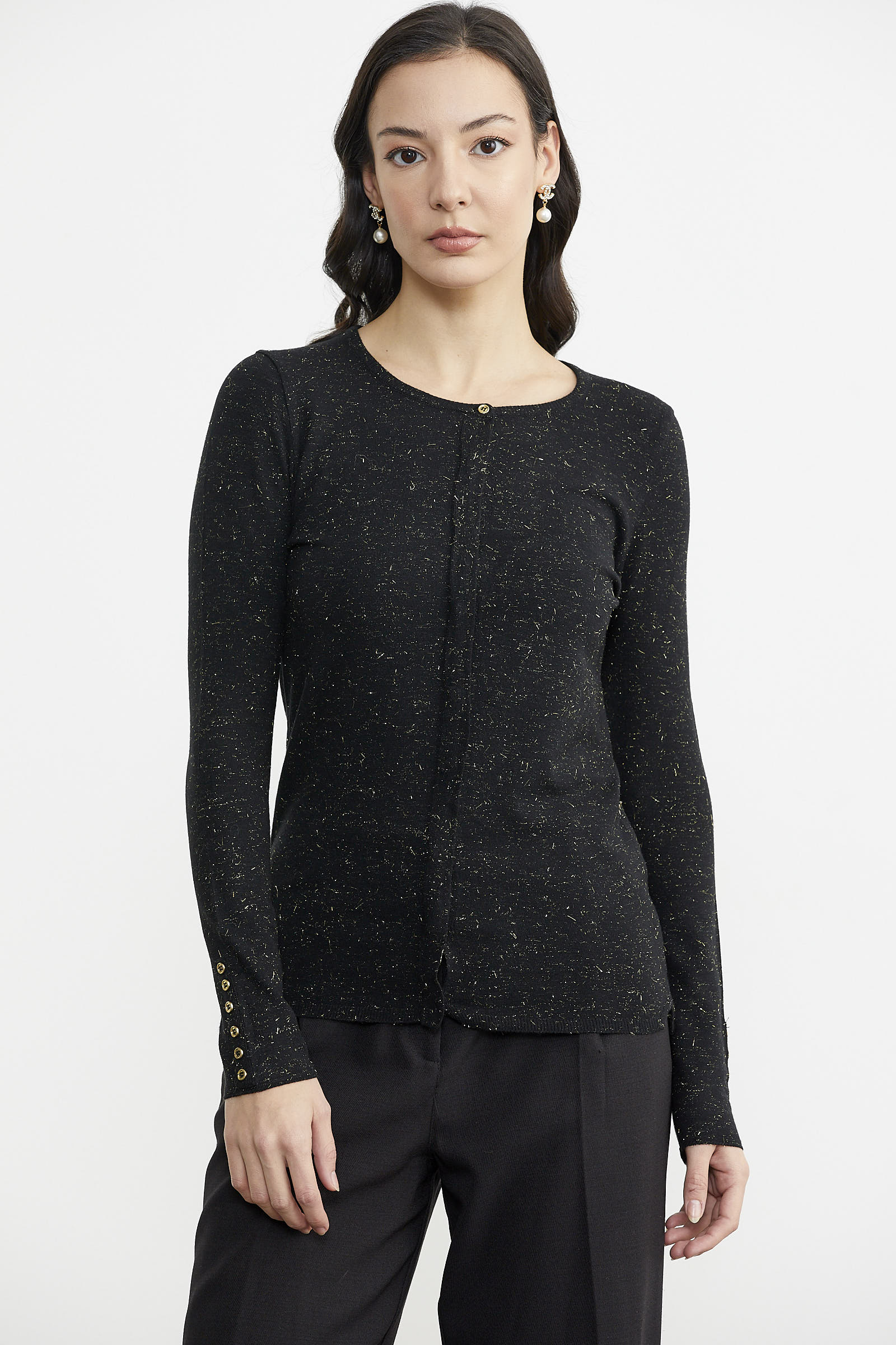 Simli Basic Triko Hırka - Siyah (2) Sementa