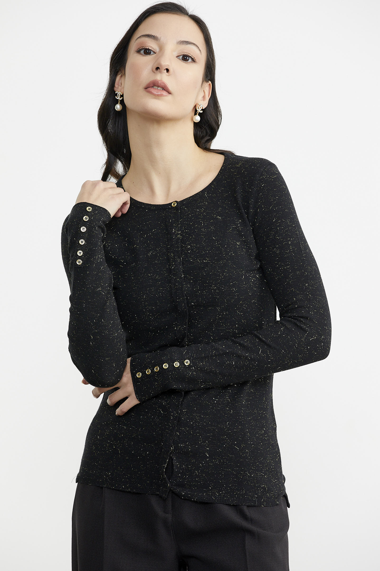 Simli Basic Triko Hırka - Siyah (4) Sementa