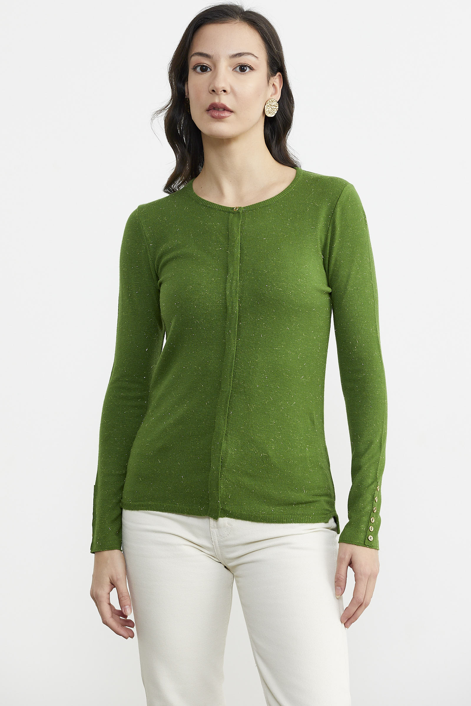 Simli Basic Triko Hırka - Yeşil (1) Sementa