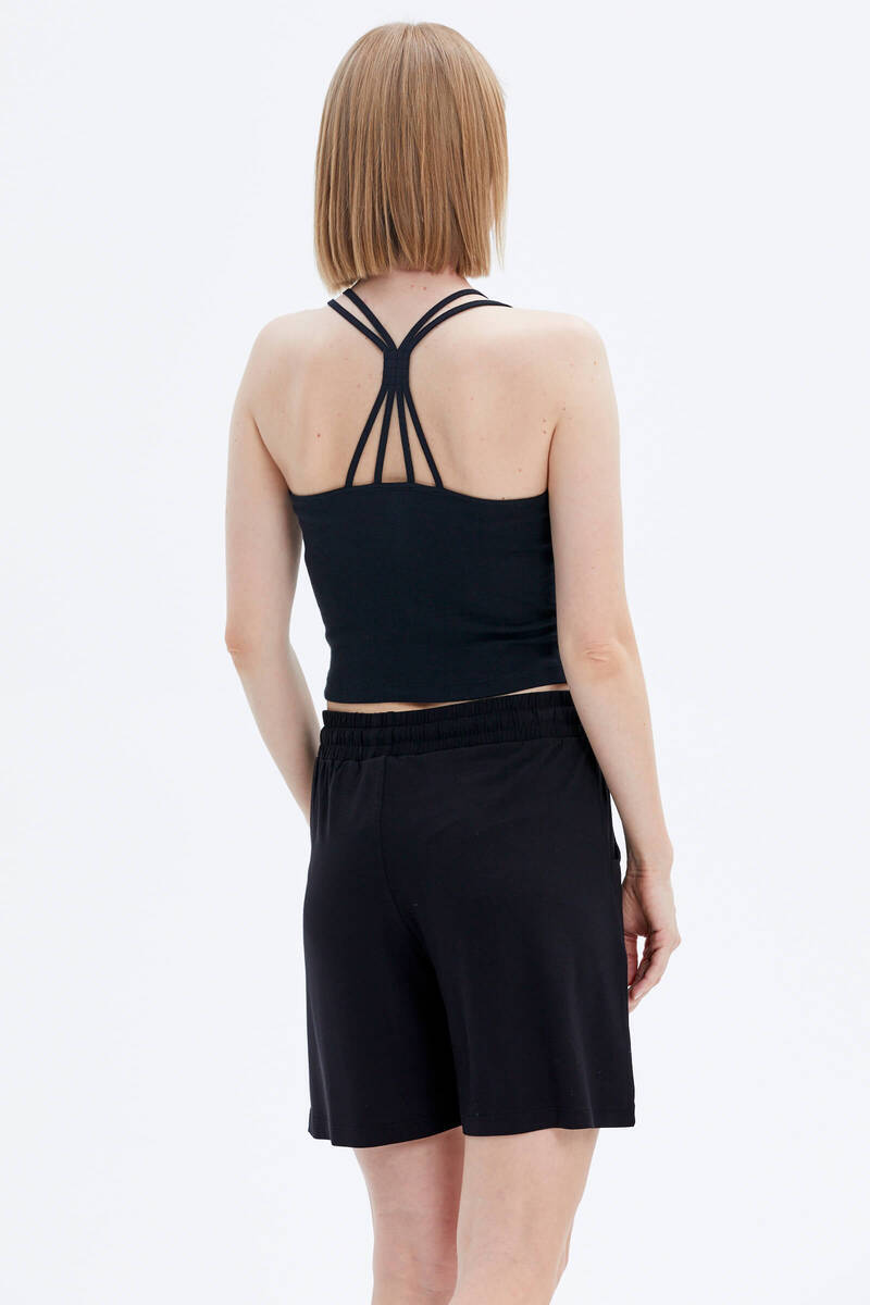 Sırt Detaylı Crop Tshirt - Siyah (5) Sementa