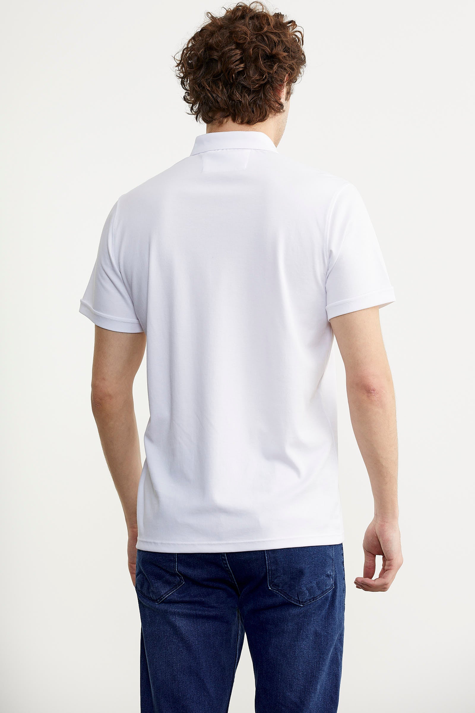 Slim Fit Düğmeli Polo Yaka Tişört - Beyaz (7) Sementa