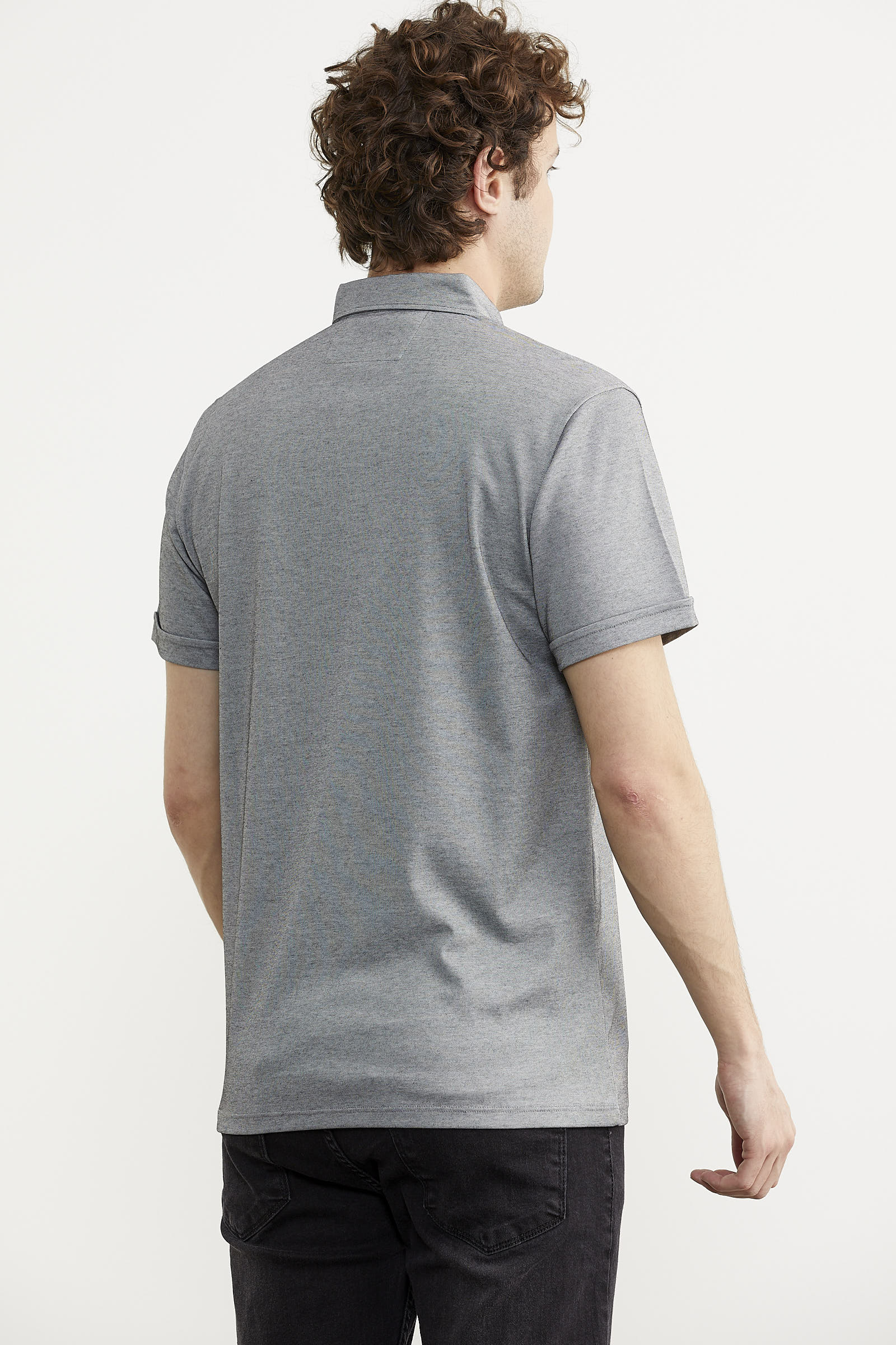 Slim Fit Düğmeli Polo Yaka Tişört - Gri (6) Sementa