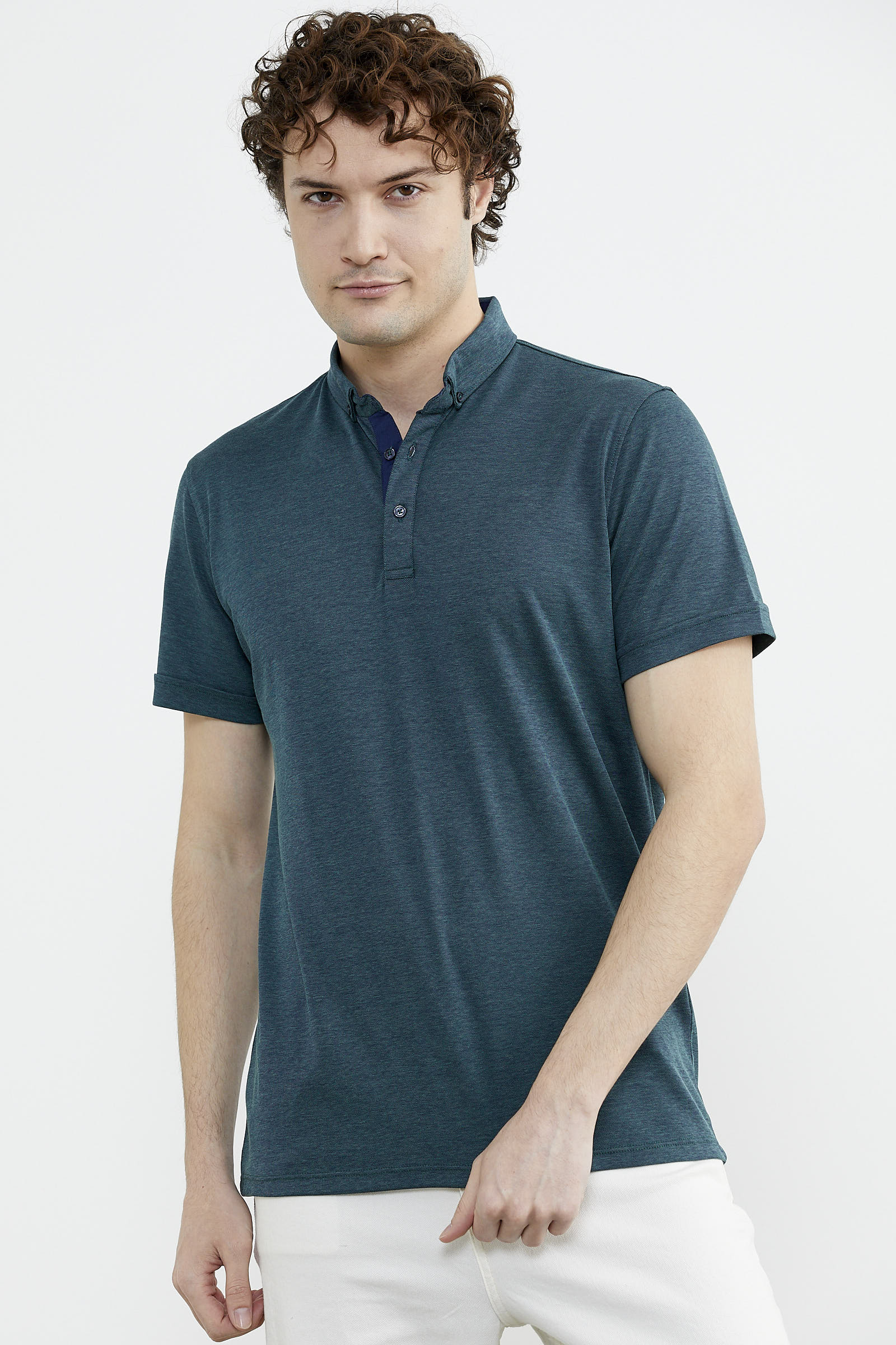 Slim Fit Düğmeli Polo Yaka Tişört - Yeşil (2) Sementa