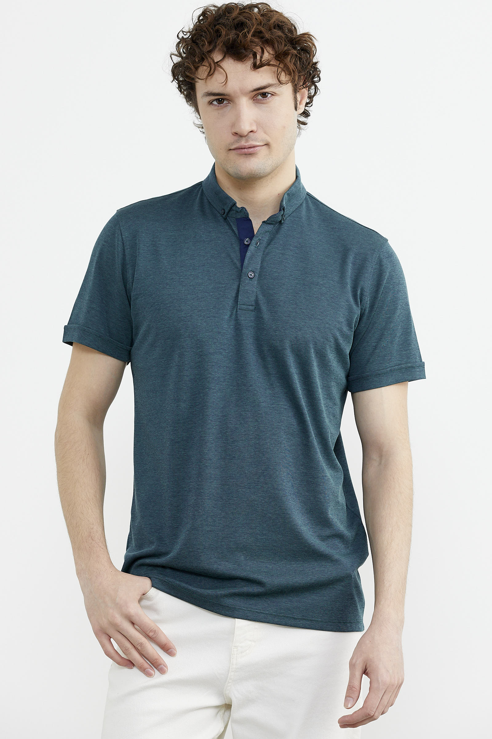 Slim Fit Düğmeli Polo Yaka Tişört - Yeşil (3) Sementa