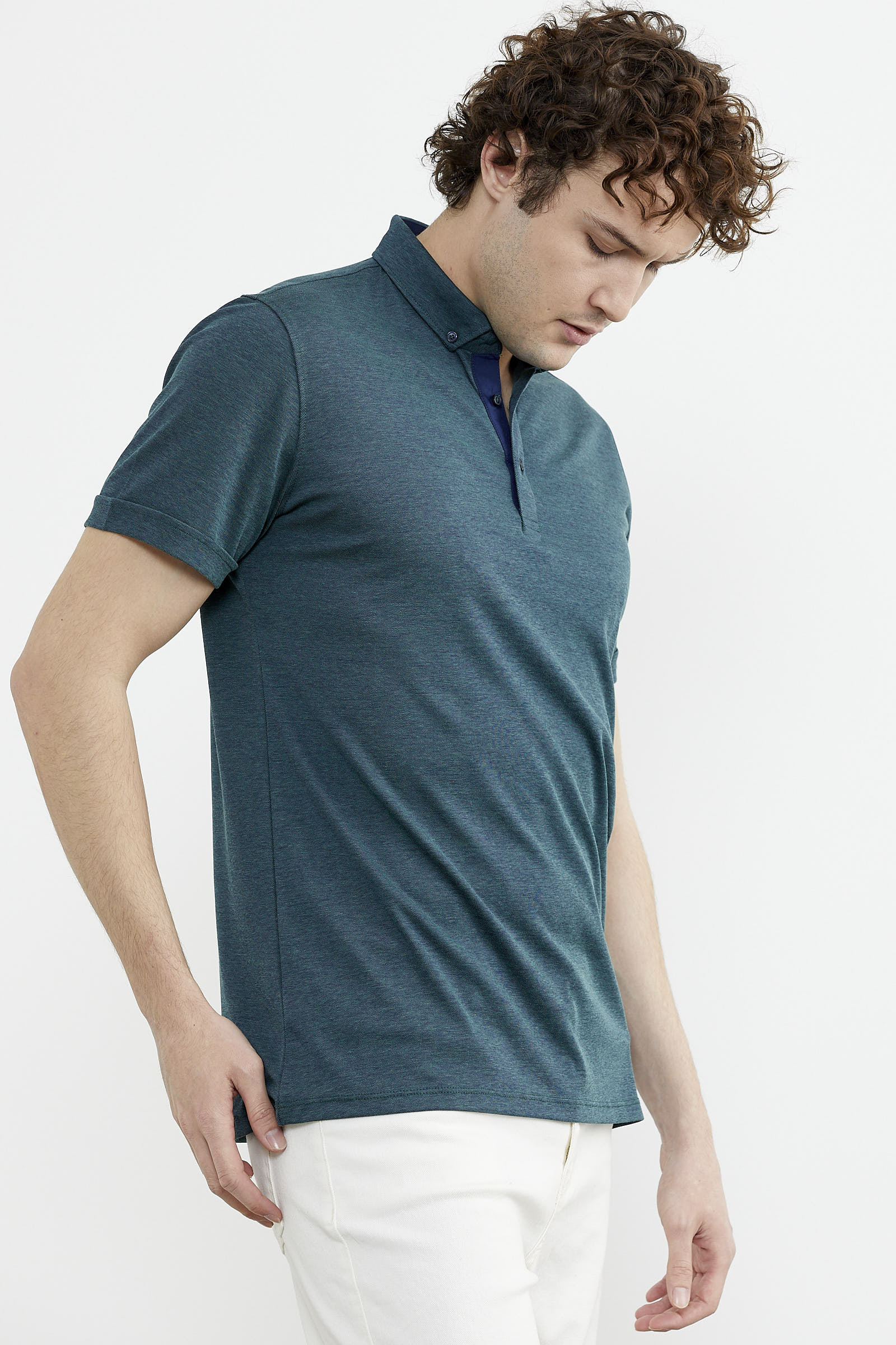 Slim Fit Düğmeli Polo Yaka Tişört - Yeşil (5) Sementa