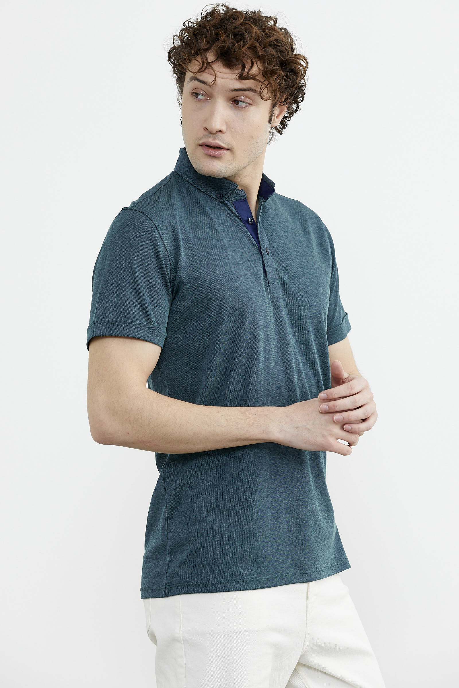 Slim Fit Düğmeli Polo Yaka Tişört - Yeşil (4) Sementa