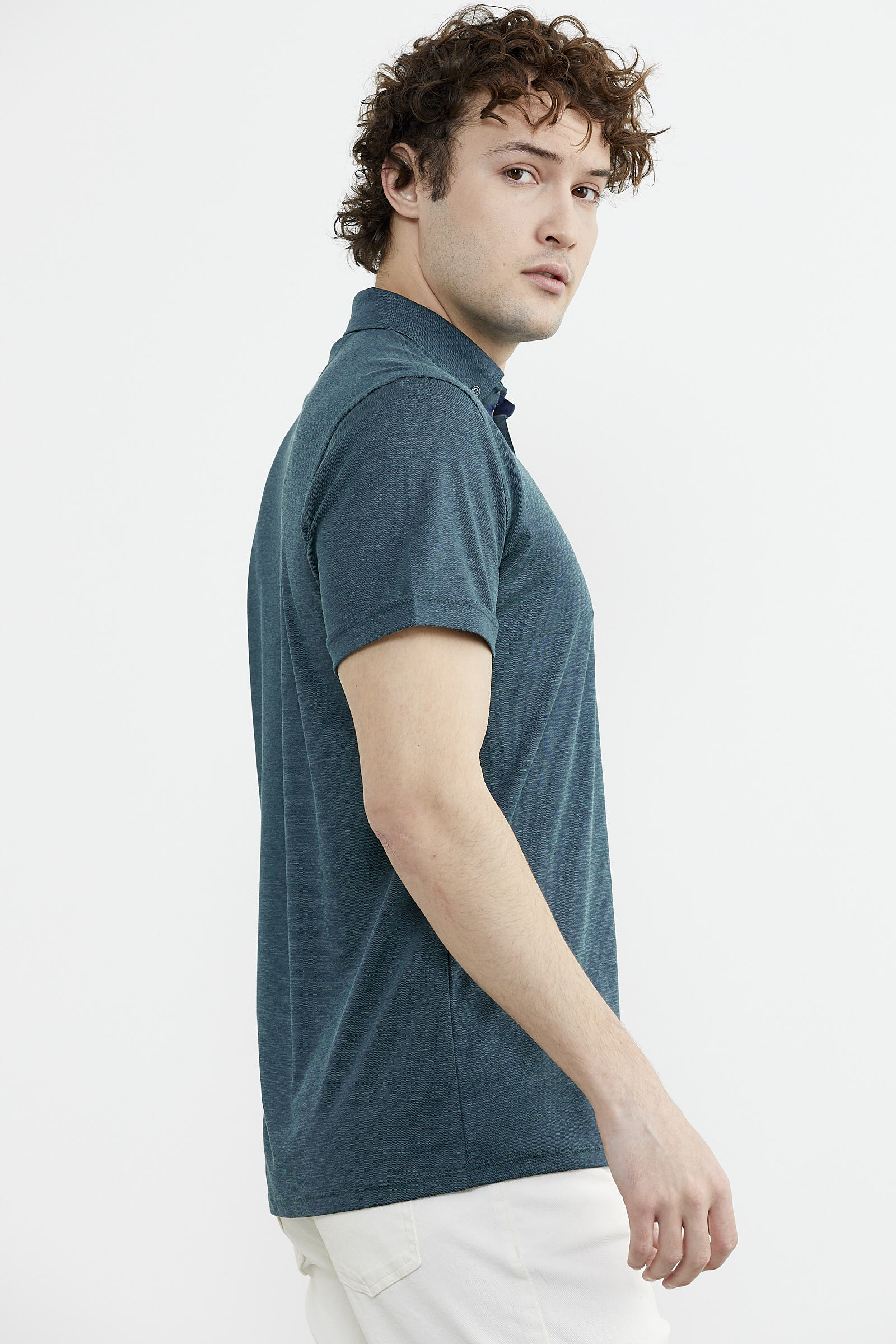 Slim Fit Düğmeli Polo Yaka Tişört - Yeşil (6) Sementa