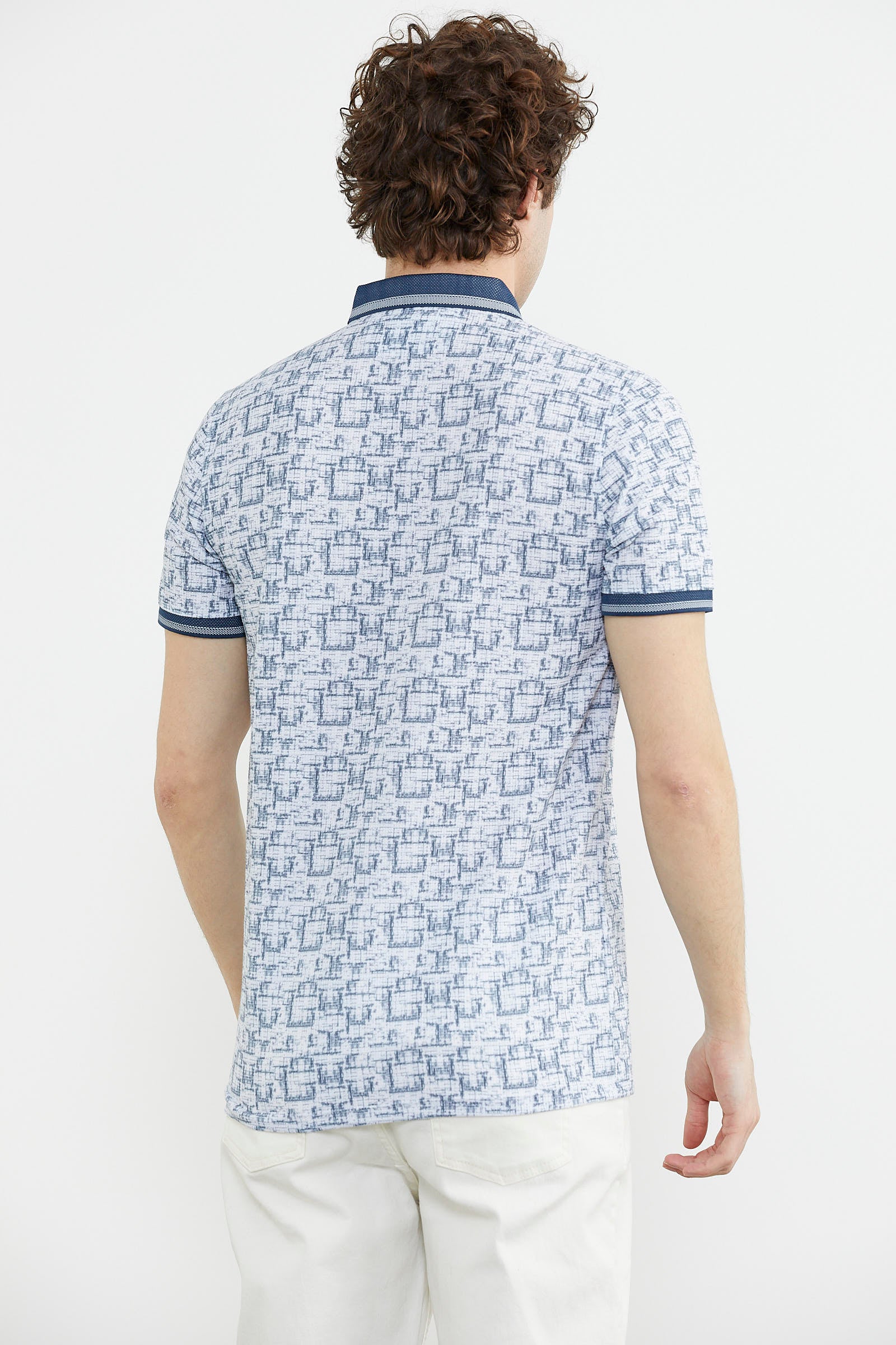 Slim Fit Polo Yaka Desenli Tişört - Lacivert (7) Sementa