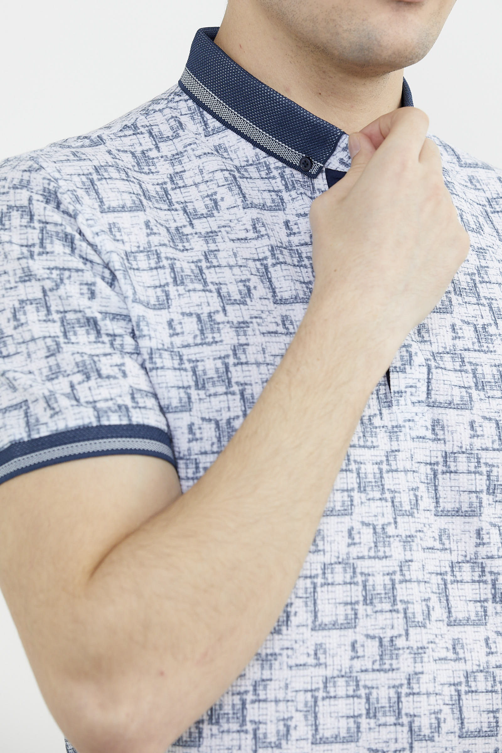 Slim Fit Polo Yaka Desenli Tişört - Lacivert (5) Sementa