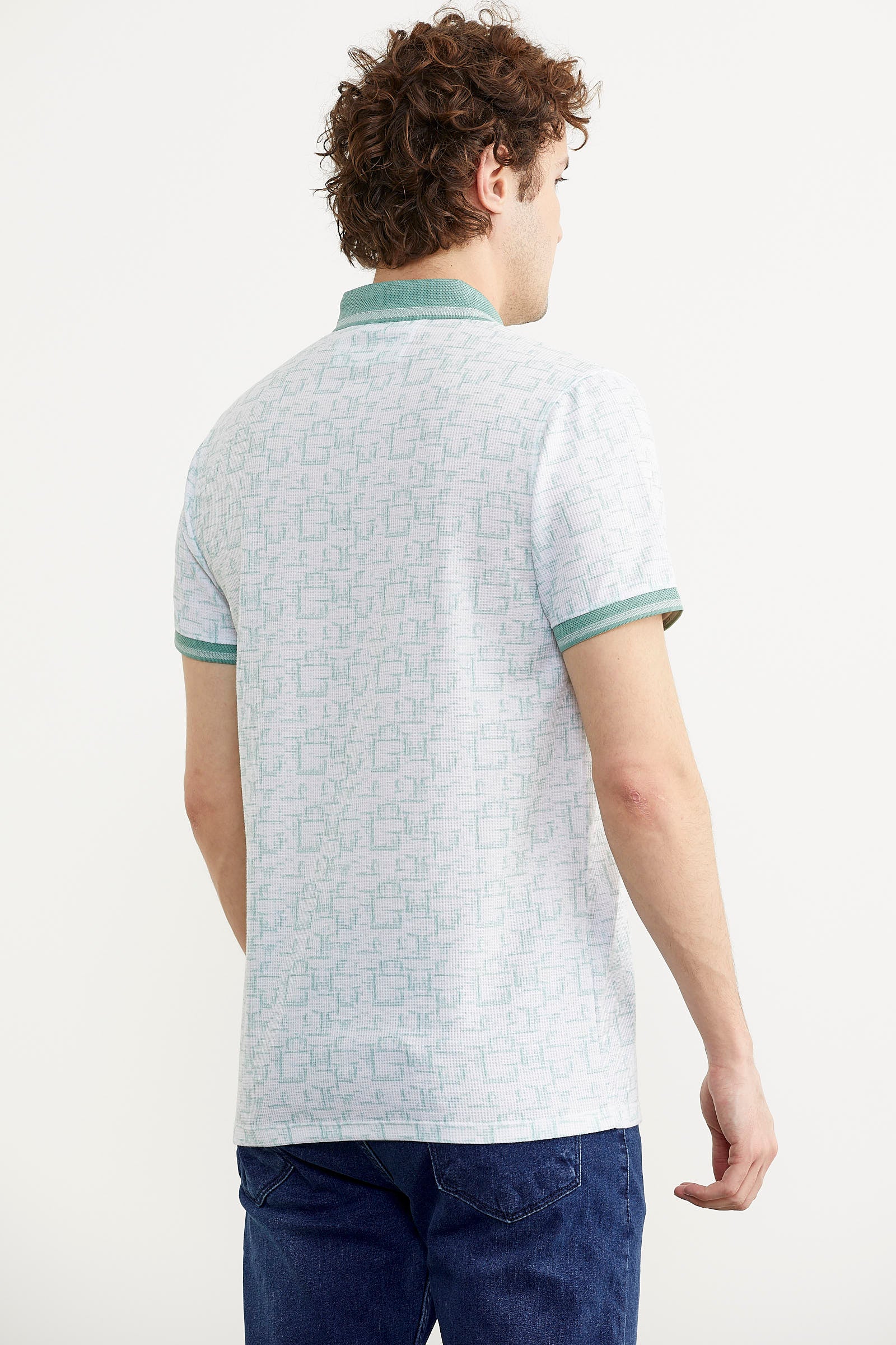 Slim Fit Polo Yaka Desenli Tişört - Yeşil (5) Sementa