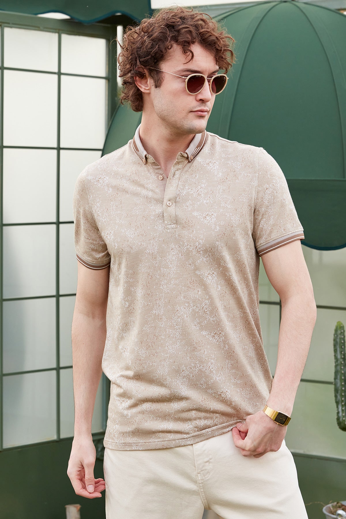 Slim Fit Triko Polo Yaka Tişört - Kamel (3) Sementa