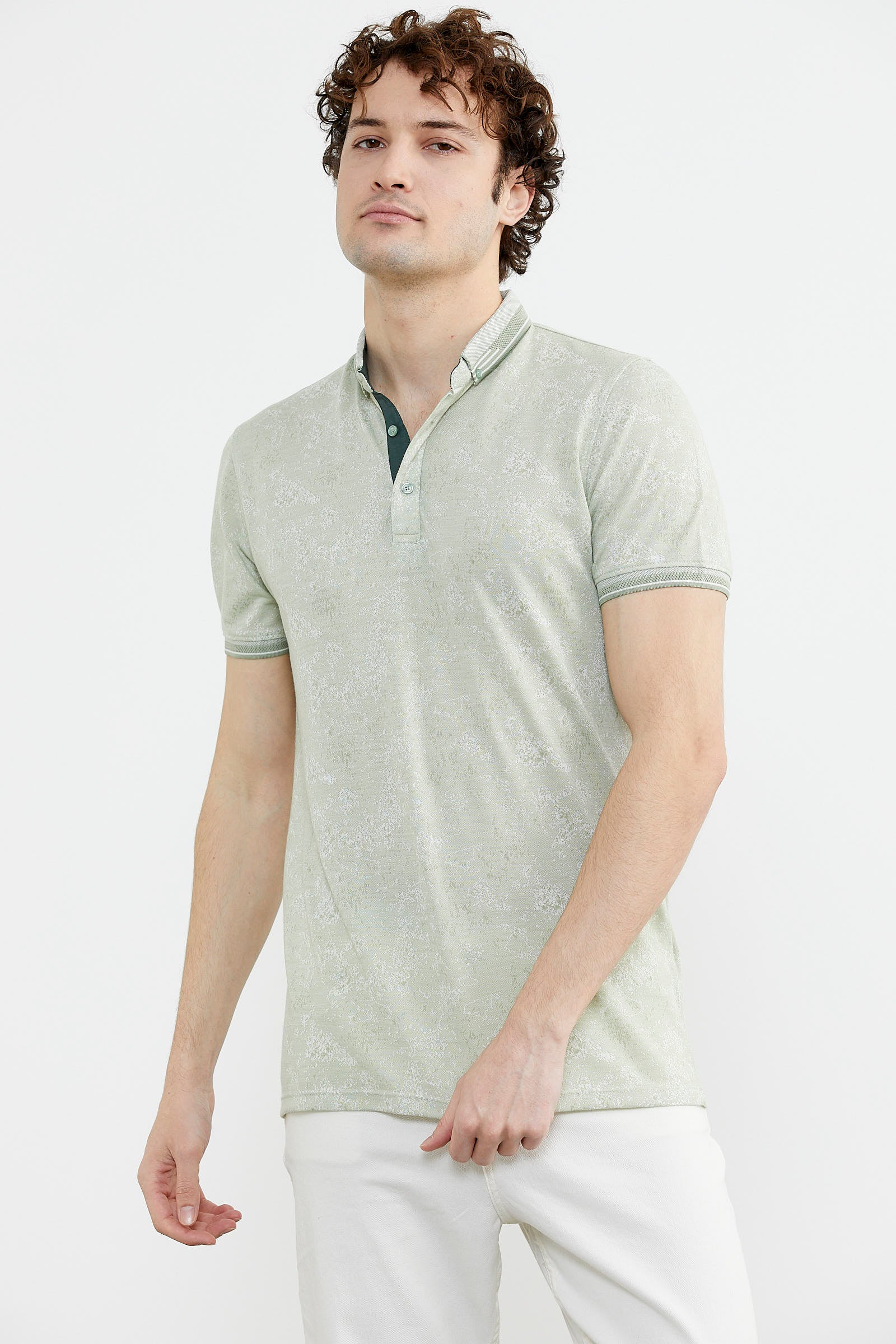 Slim Fit Triko Polo Yaka Tişört - Yeşil (3) Sementa