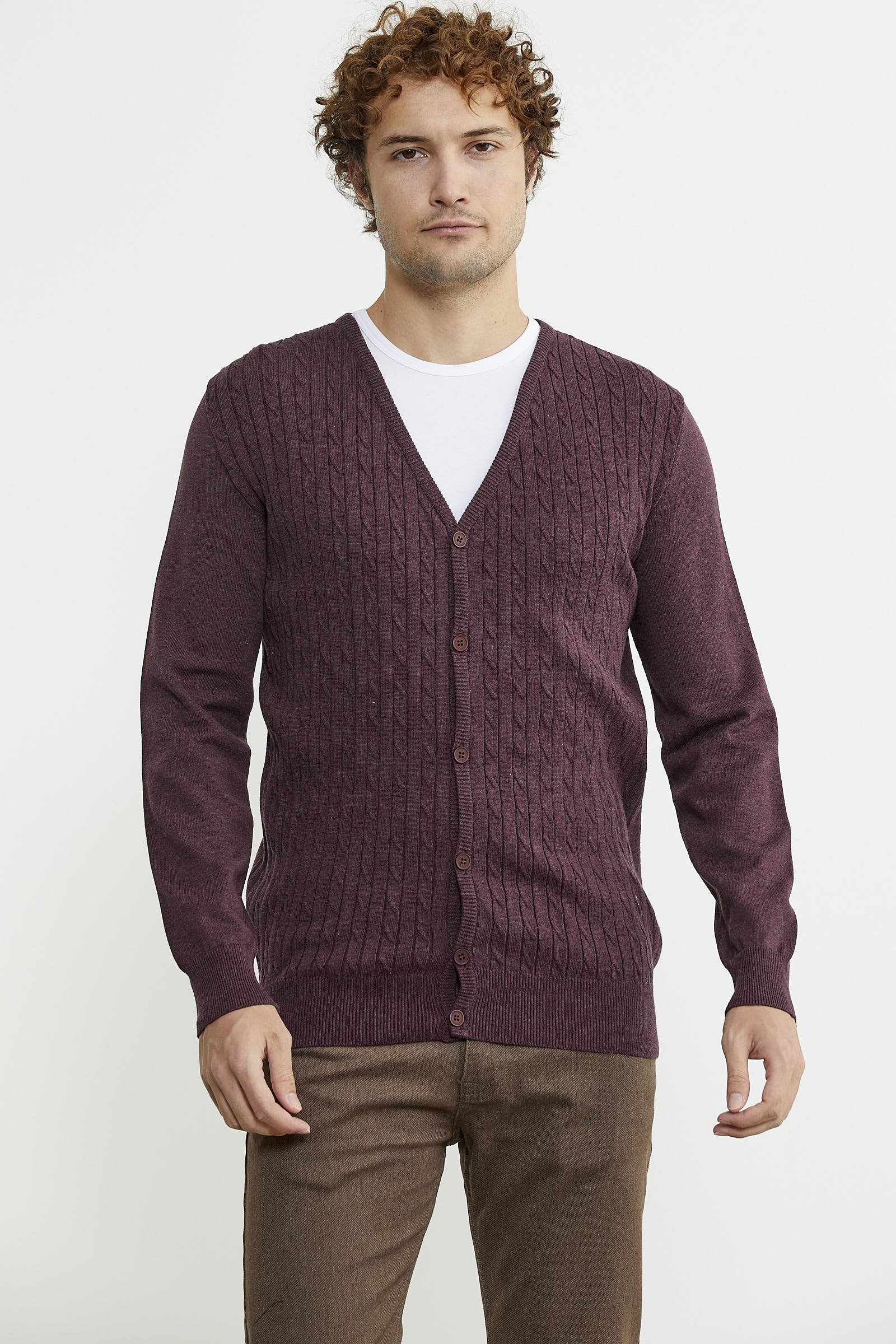 Süet Garnili Saç Örgülü Triko Hırka - Bordo - Sementa