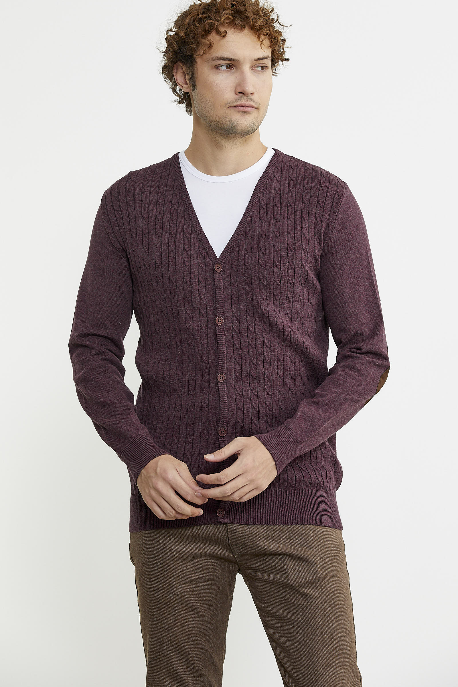 Süet Garnili Saç Örgülü Triko Hırka - Bordo - Sementa