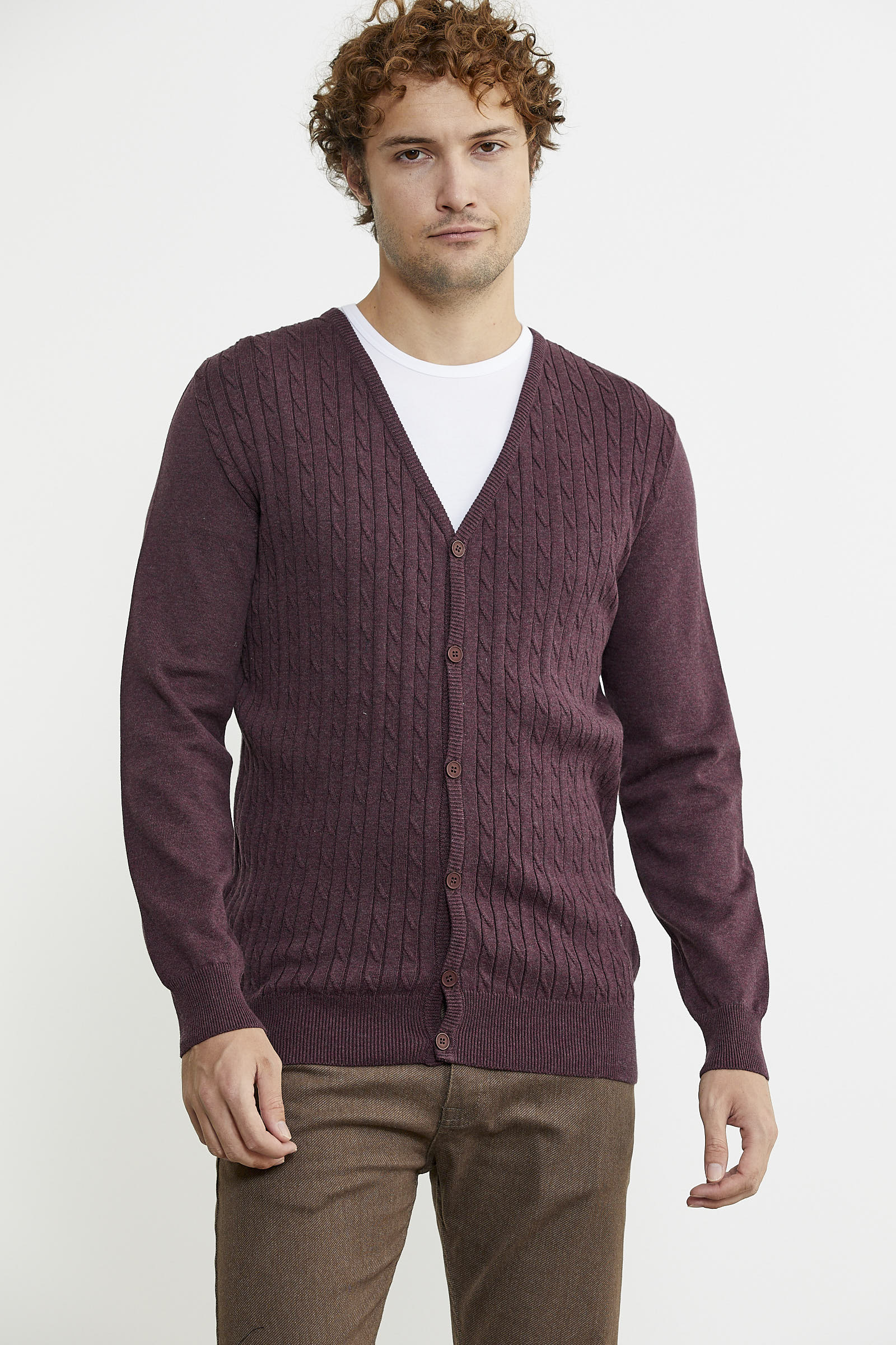 Süet Garnili Saç Örgülü Triko Hırka - Bordo - Sementa