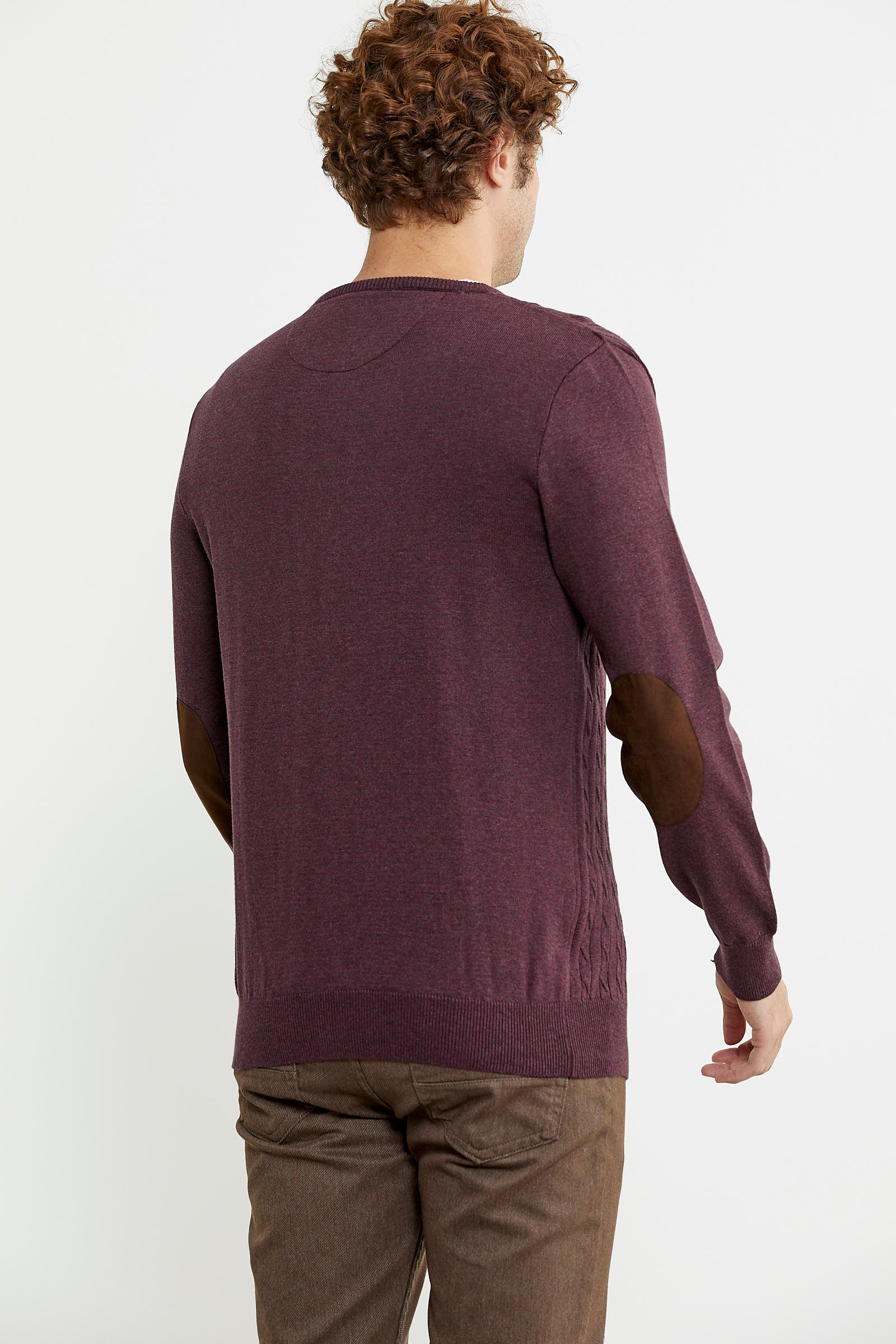 Süet Garnili Saç Örgülü Triko Hırka - Bordo - Sementa