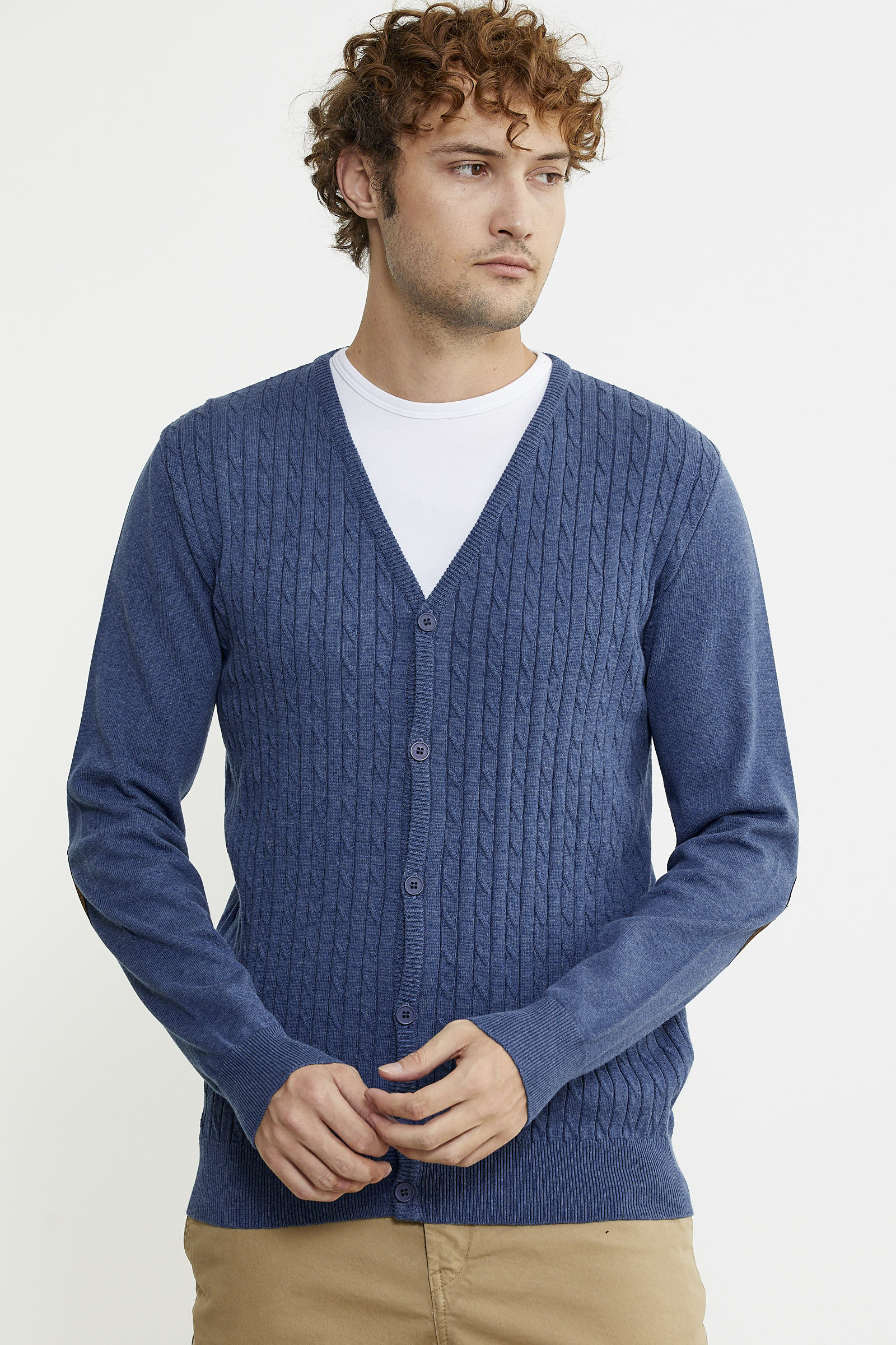 Süet Garnili Saç Örgülü Triko Hırka - Indigo - Sementa