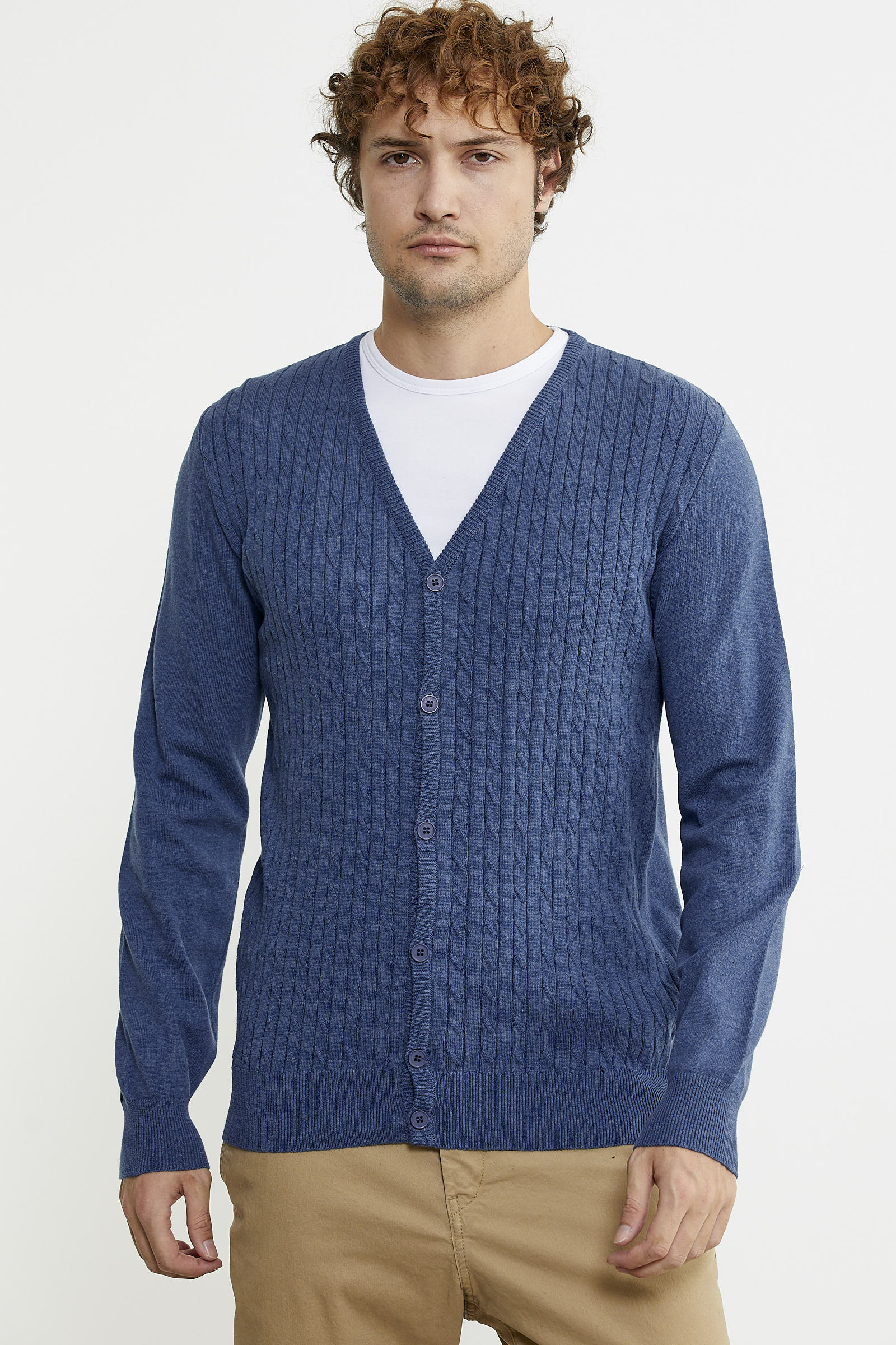 Süet Garnili Saç Örgülü Triko Hırka - Indigo - Sementa