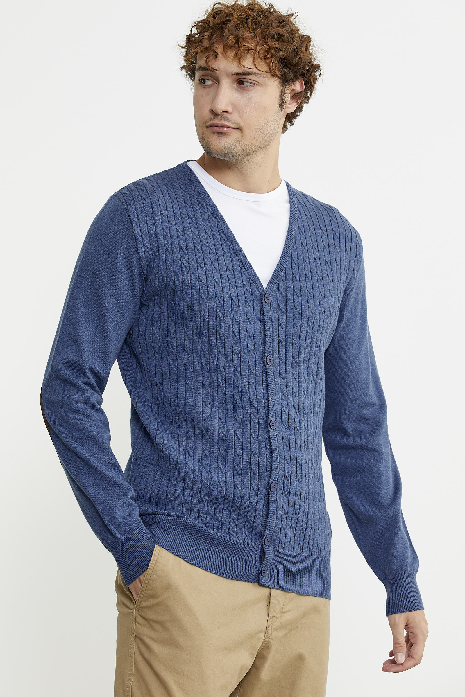 Süet Garnili Saç Örgülü Triko Hırka - Indigo - Sementa