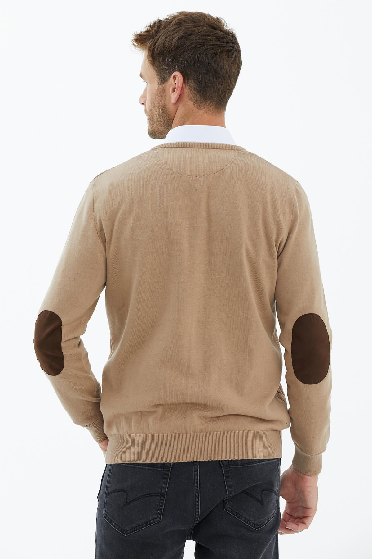 Süet Garnili Saç Örgülü Triko Hırka - Kamel (4) Sementa