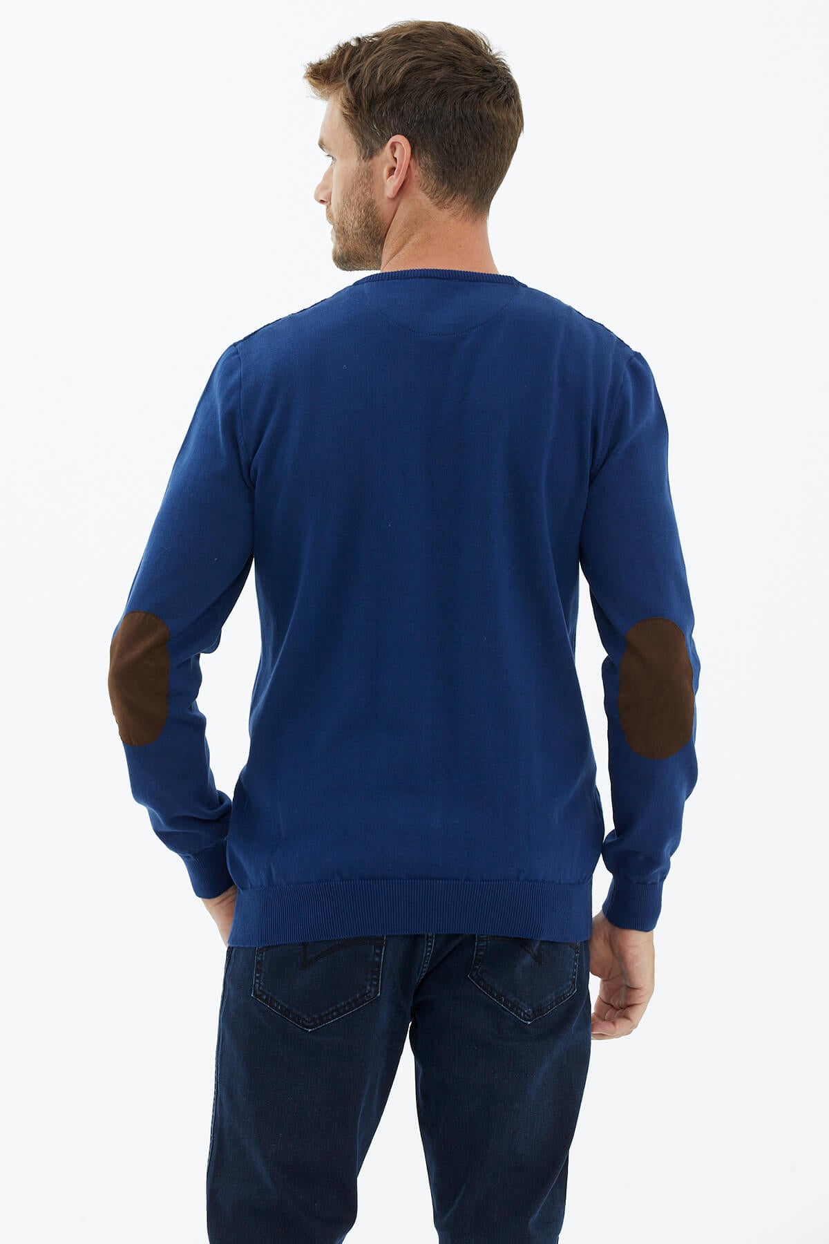 Süet Garnili Saç Örgülü Triko Hırka - Lacivert (4) Sementa