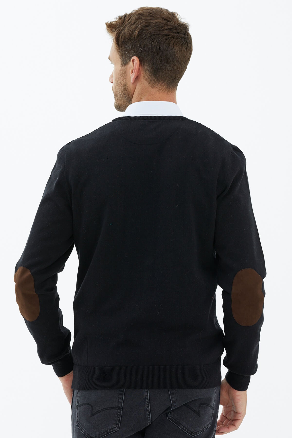 Süet Garnili Saç Örgülü Triko Hırka - Siyah (4) Sementa