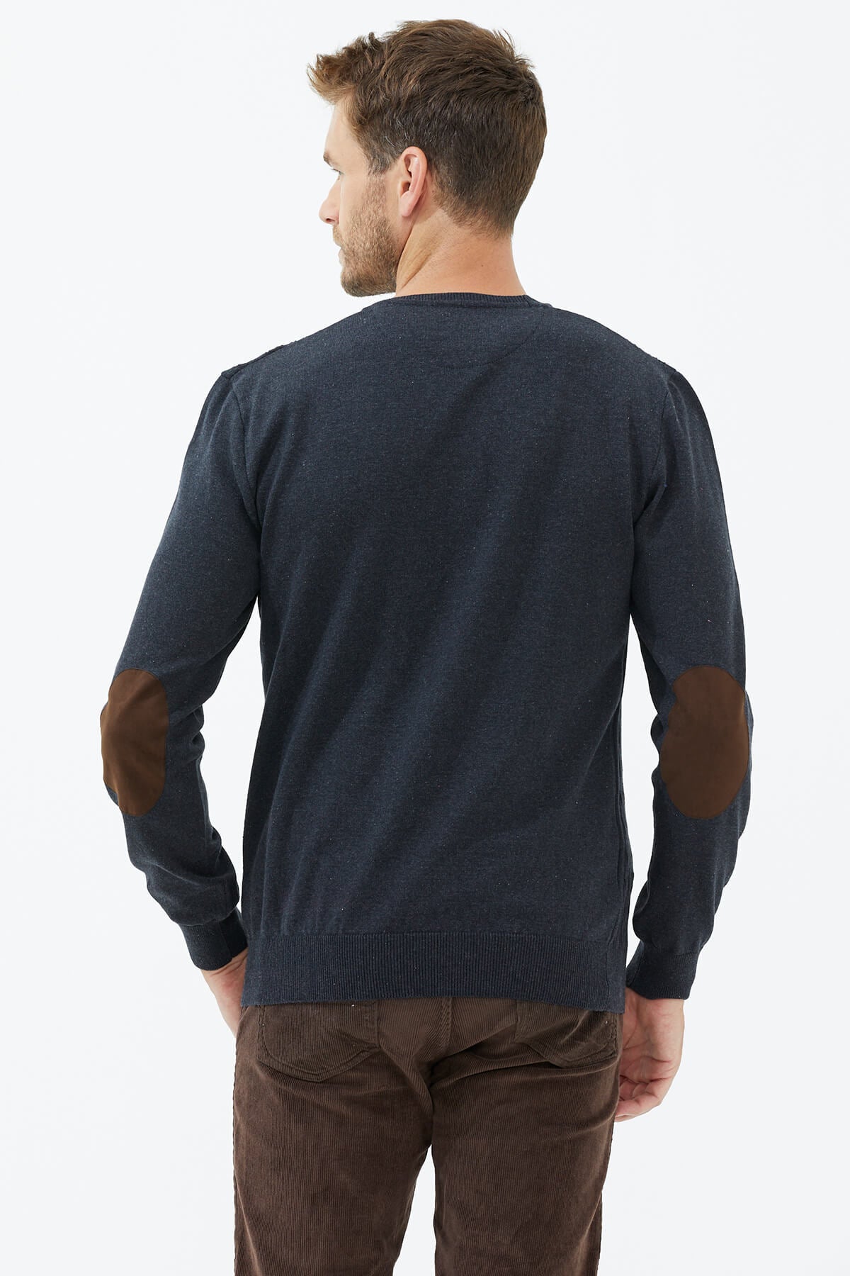 Süet Garnili Saç Örgülü Triko Kazak - Antrasit (4) Sementa