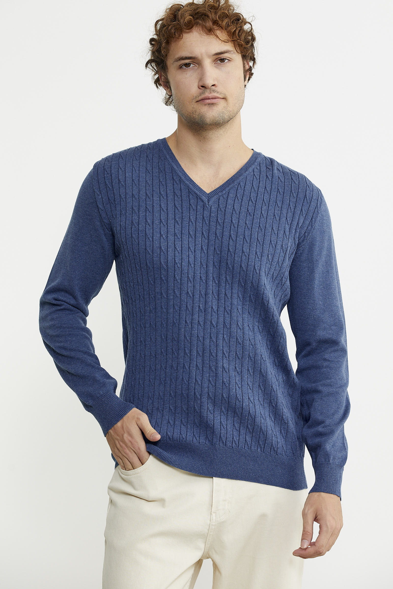 Süet Garnili Saç Örgülü Triko Kazak - Indigo - Sementa