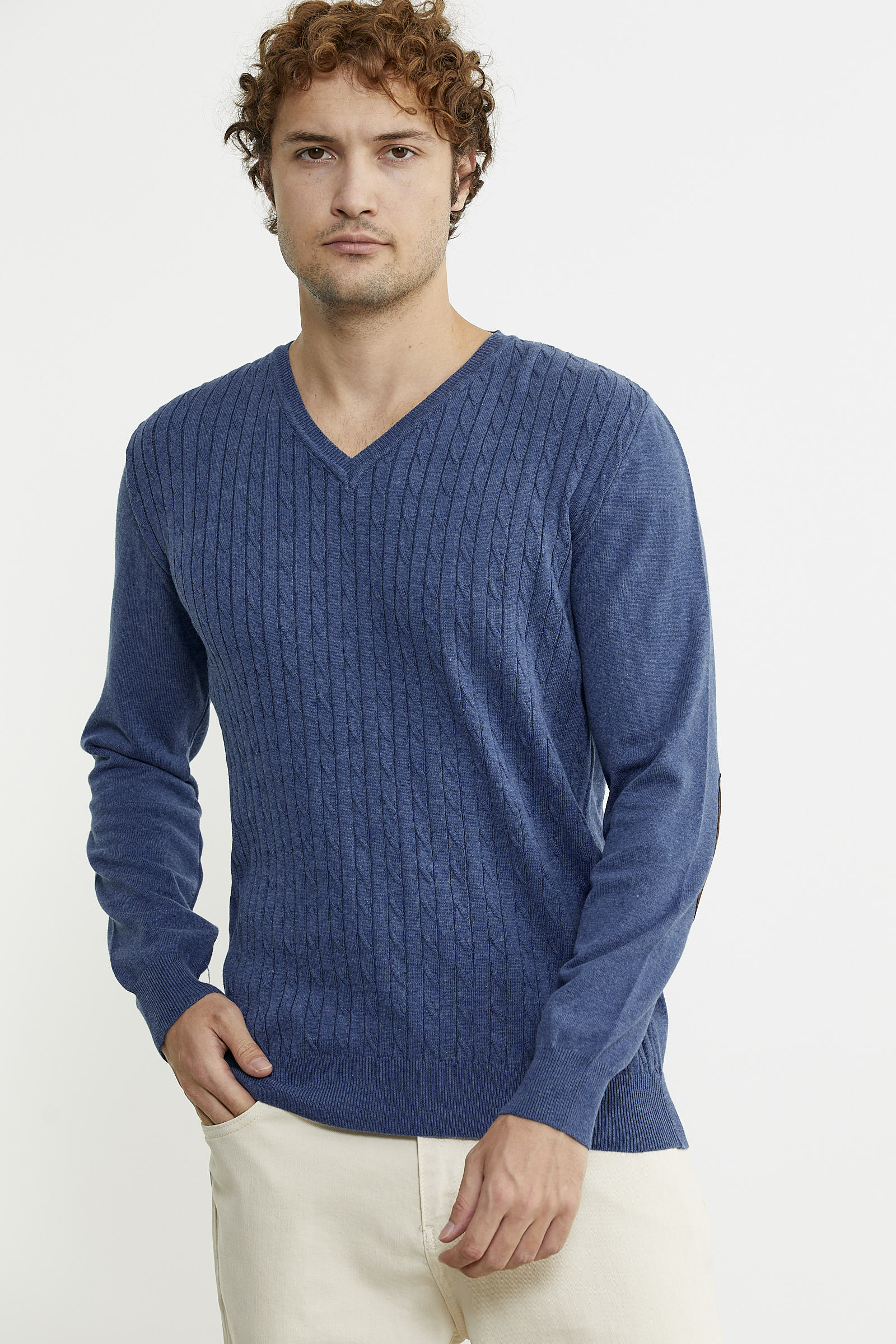 Süet Garnili Saç Örgülü Triko Kazak - Indigo - Sementa