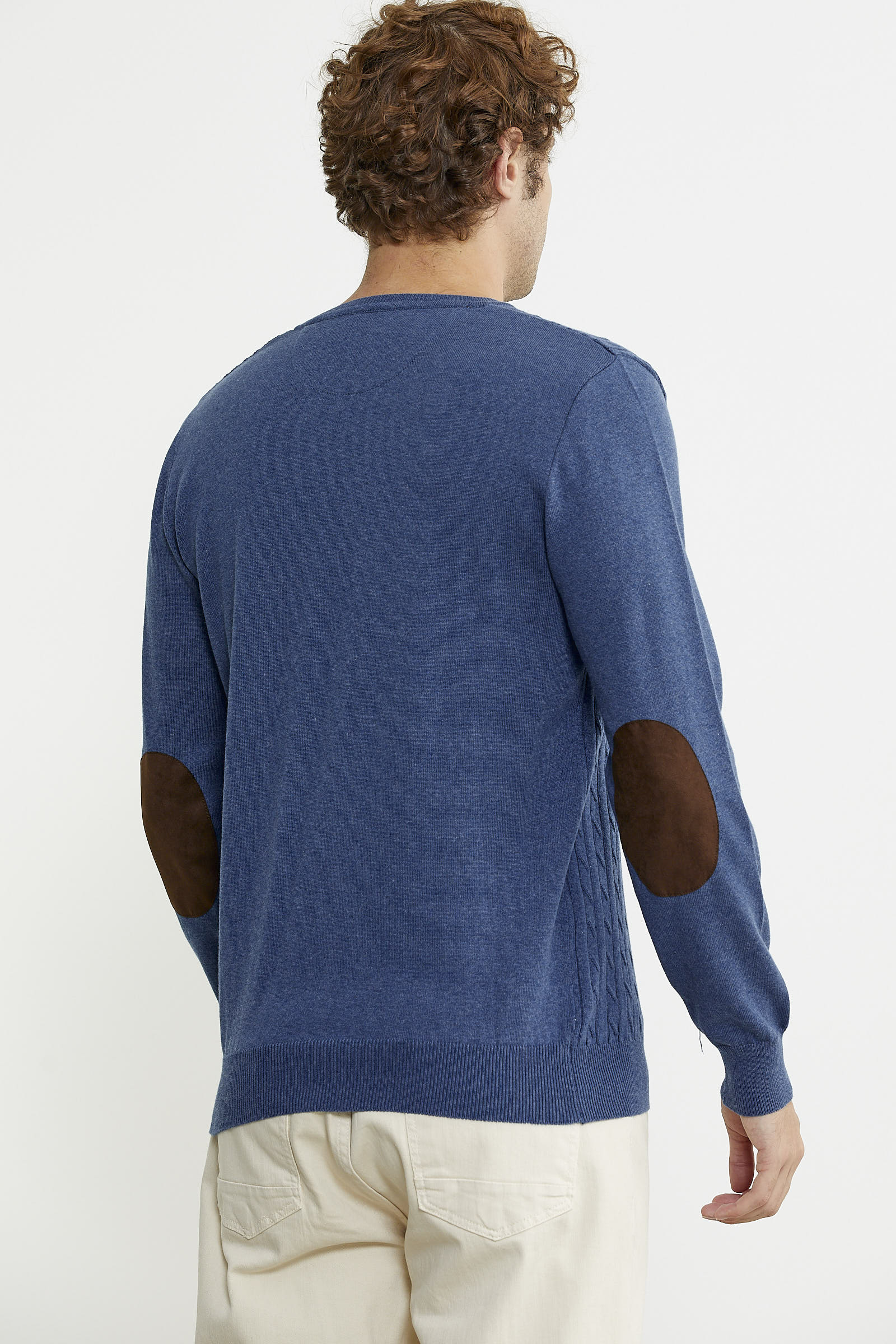 Süet Garnili Saç Örgülü Triko Kazak - Indigo - Sementa