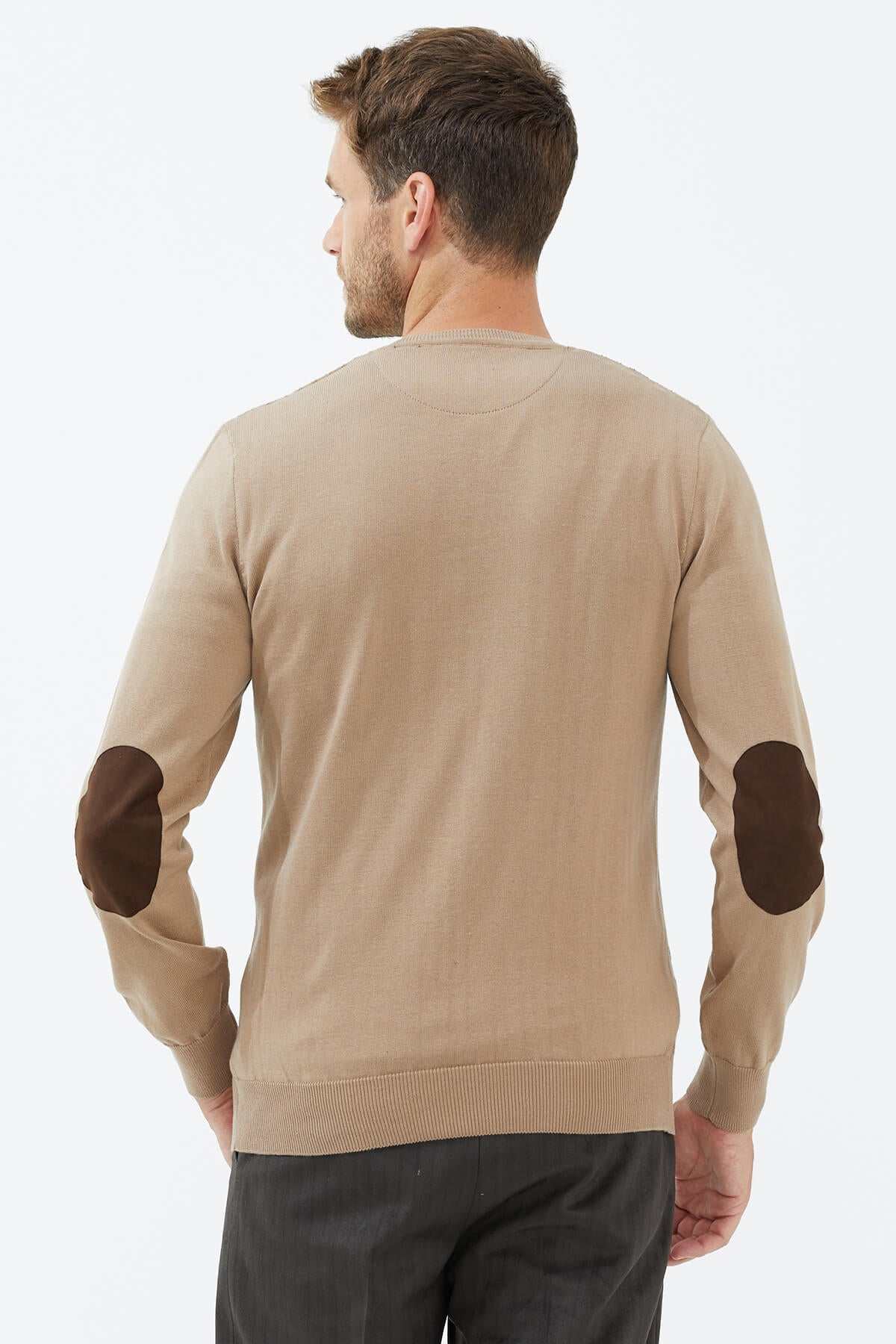 Süet Garnili Saç Örgülü Triko Kazak - Kamel (4) Sementa