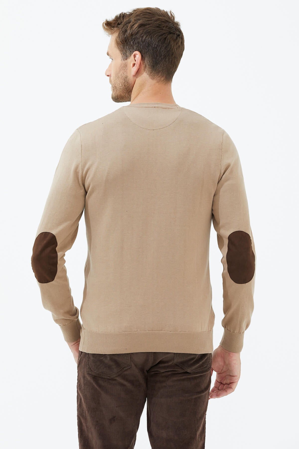 Süet Garnili Saç Örgülü Triko Kazak - Kamel (4) Sementa