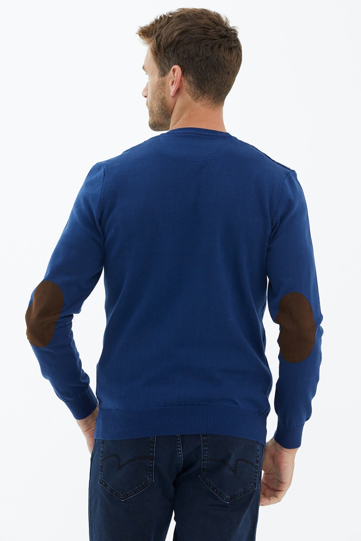 Süet Garnili Saç Örgülü Triko Kazak - Lacivert (4) Sementa