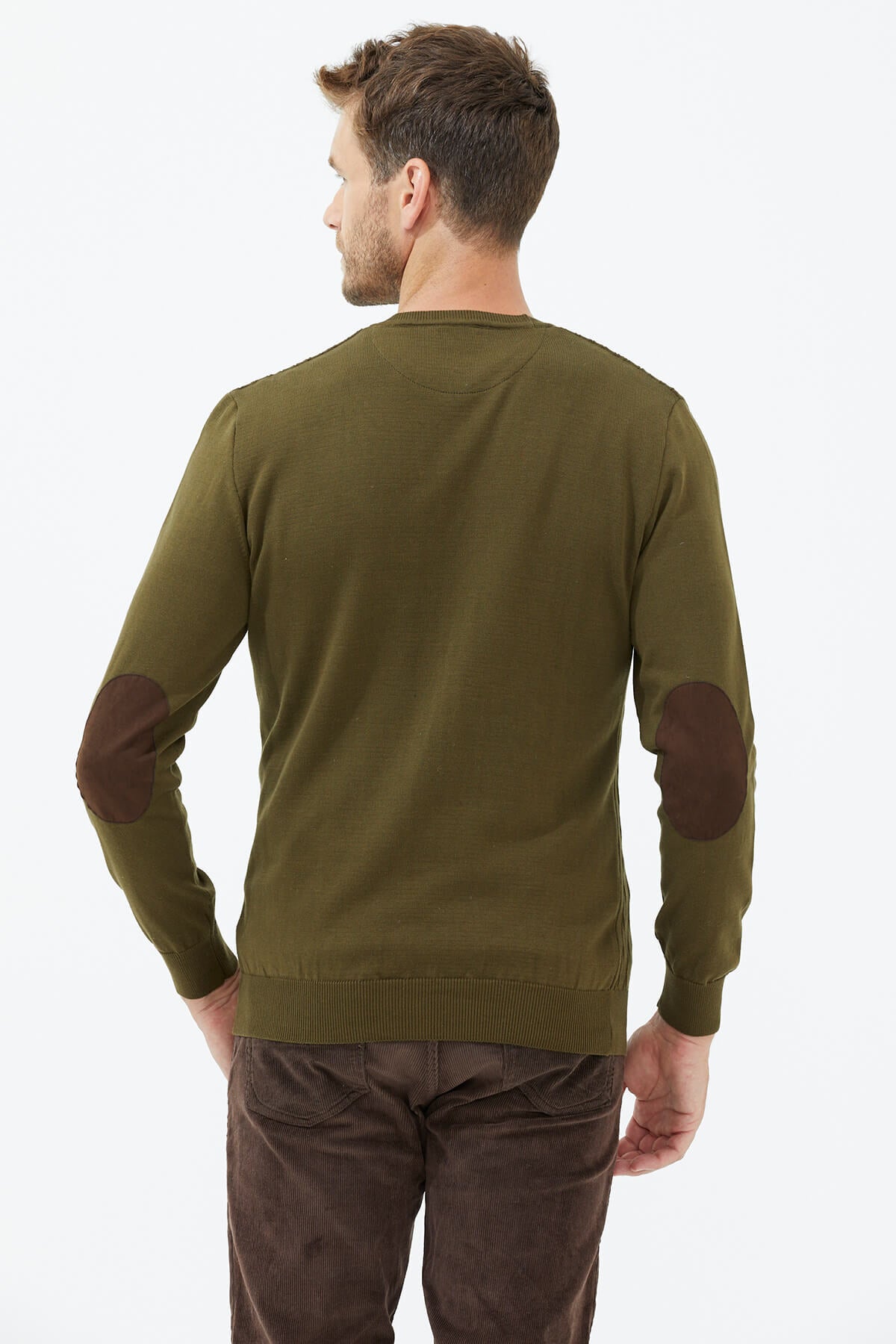 Süet Garnili Saç Örgülü Triko Kazak - Yeşil (4) Sementa