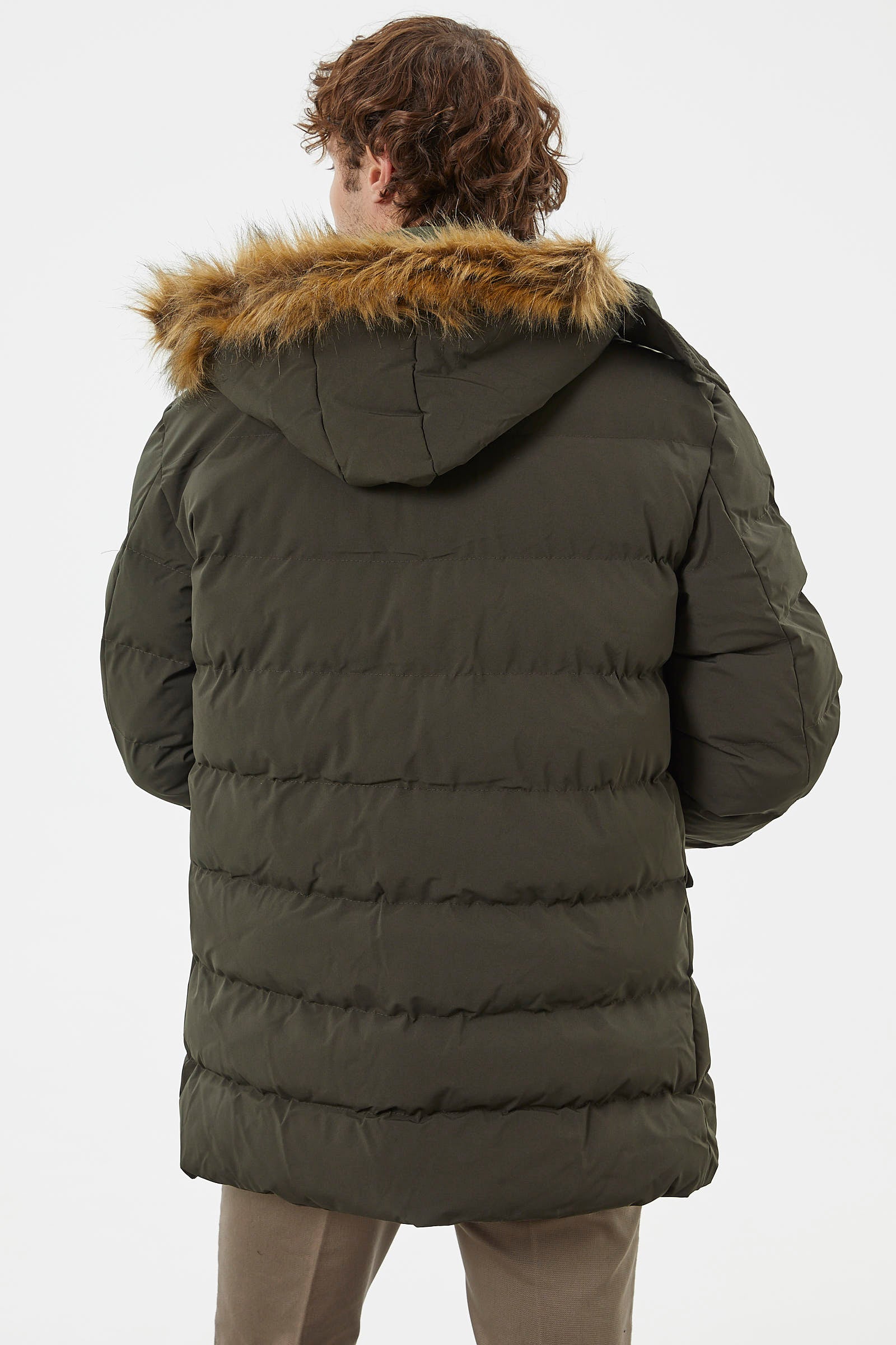 Suni Kürk Kapüşonlu Fermuarlı Mont - Haki (6) Sementa