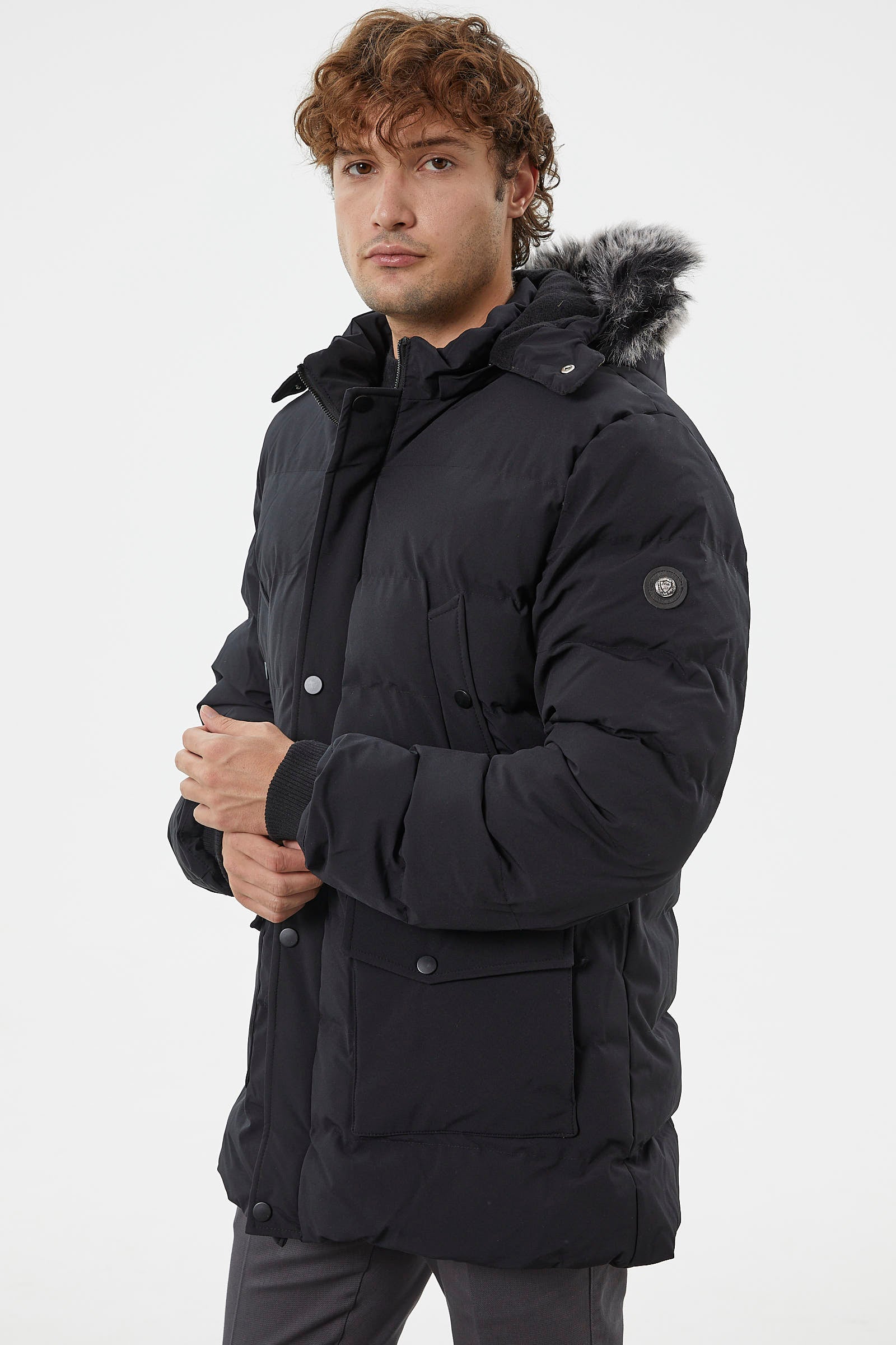 Suni Kürk Kapüşonlu Fermuarlı Mont - Siyah (5) Sementa