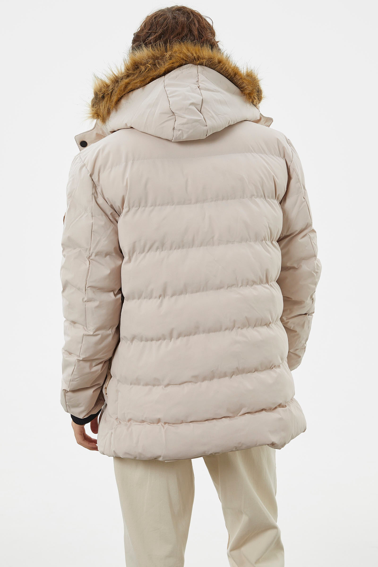 Suni Kürk Kapüşonlu Fermuarlı Mont - Taş (7) Sementa