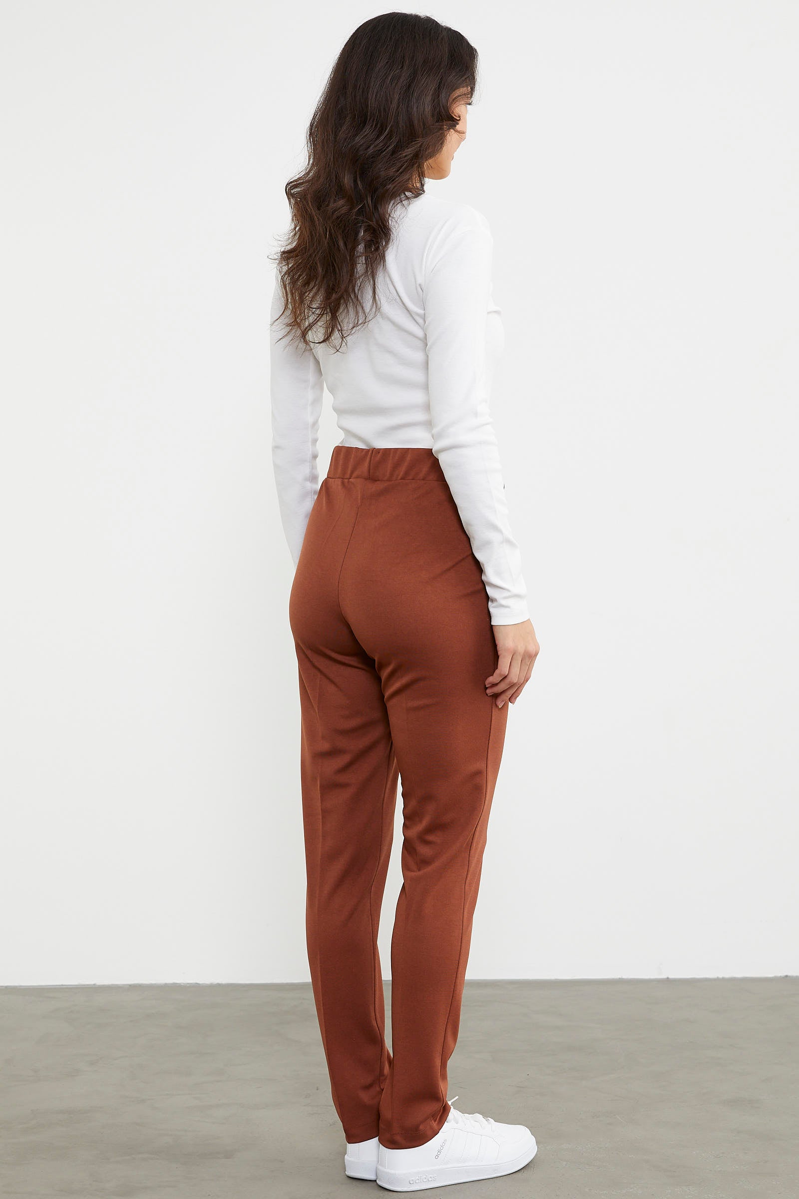 Yüksek Bel Önü Dikişli Tayt - Kahve (7) Sementa